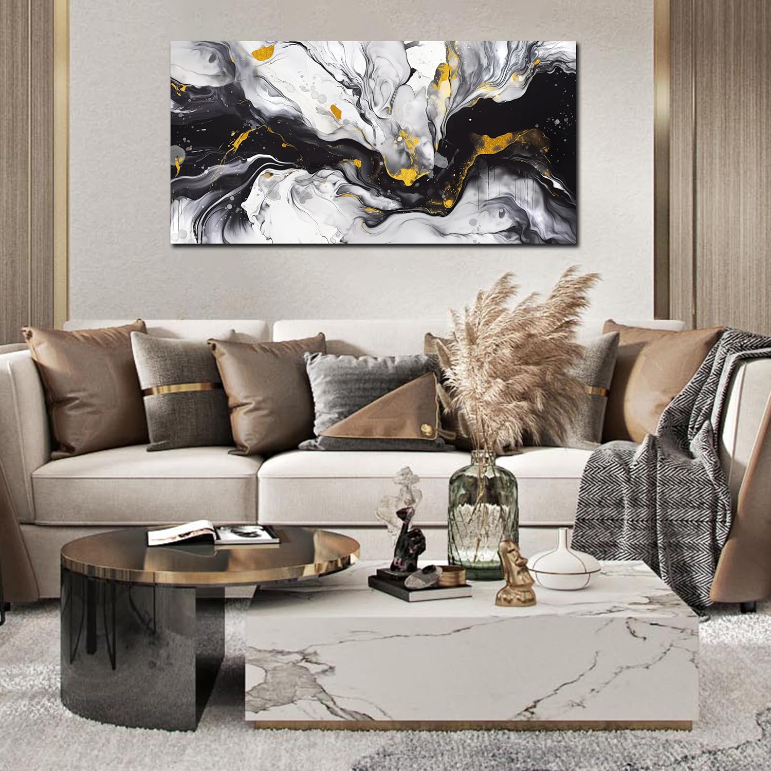 Alsingbago Large Abstract Canvas Wall Art for Living Room Bedroom Black and White Picture Ink and Wash Style Prints for Home Office Decoration Size 20x40 Ready to Hang - Image 2