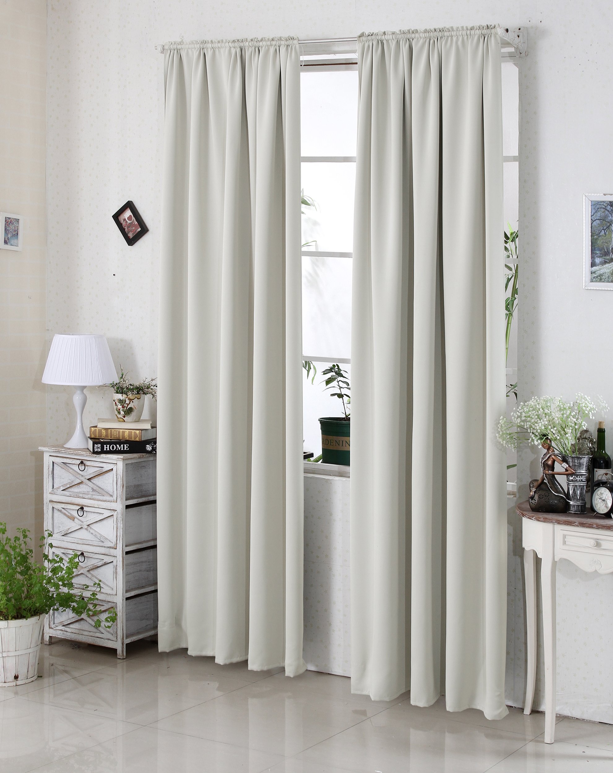 WOLTU 2er Set Gardinen, Verdunklungsvorhänge für Wohnzimmer Kinderzimmer, Blickdicht, Kräusebänder für Schiene, 250 g/m², kälteschutz lichtundurchlässig, 135 x 245 cm, Creme