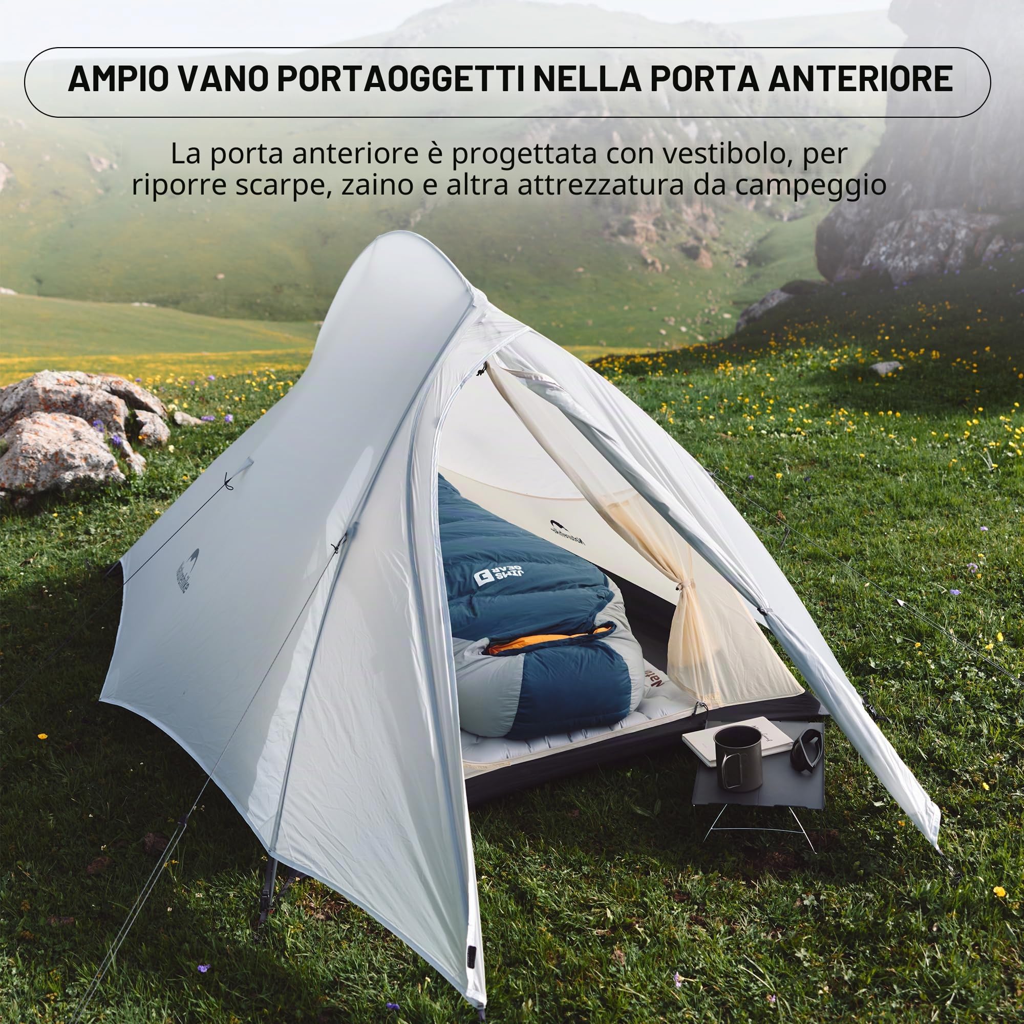 Naturehike Cloud Up UL Tenda da Campeggio 1/2 Persone Tenda da Zaino Compatta Ultraleggera a Doppio Strato Impermeabile e Antivento per Escursioni All'aperto Festival
