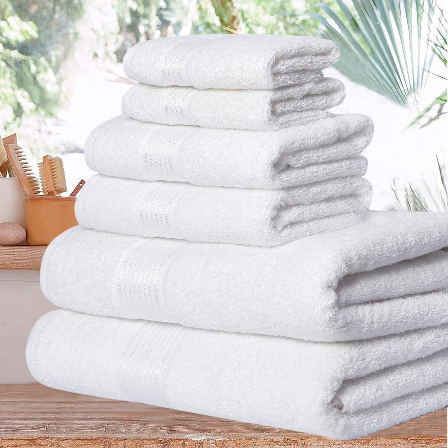 Elvana Home Ultra Soft 6 Pack Cotton Towel Set, Contains 2 Bath Towels 28x55 inch, 2 Hand Towels 16x24 inch & 2 Wash Coths 12x12 inch, Ideal Everyday use, Compact & Lightweight - White