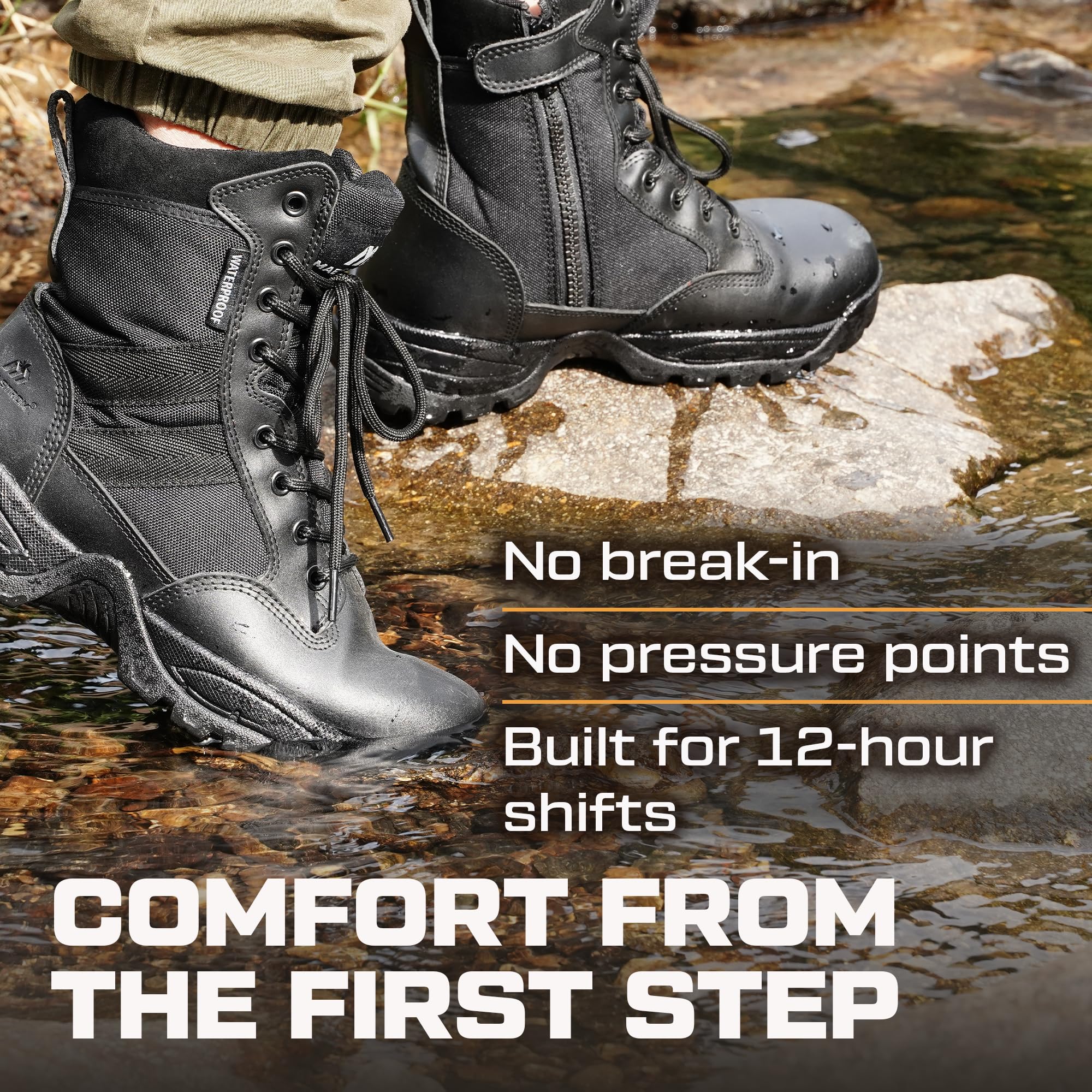 Maelstrom Taktische Militärstiefel für Herren, mit seitlichem Reißverschluss, bequem, leicht, langlebig für Arbeit und Outdoor, schwarz, wasserdicht, Größe 43