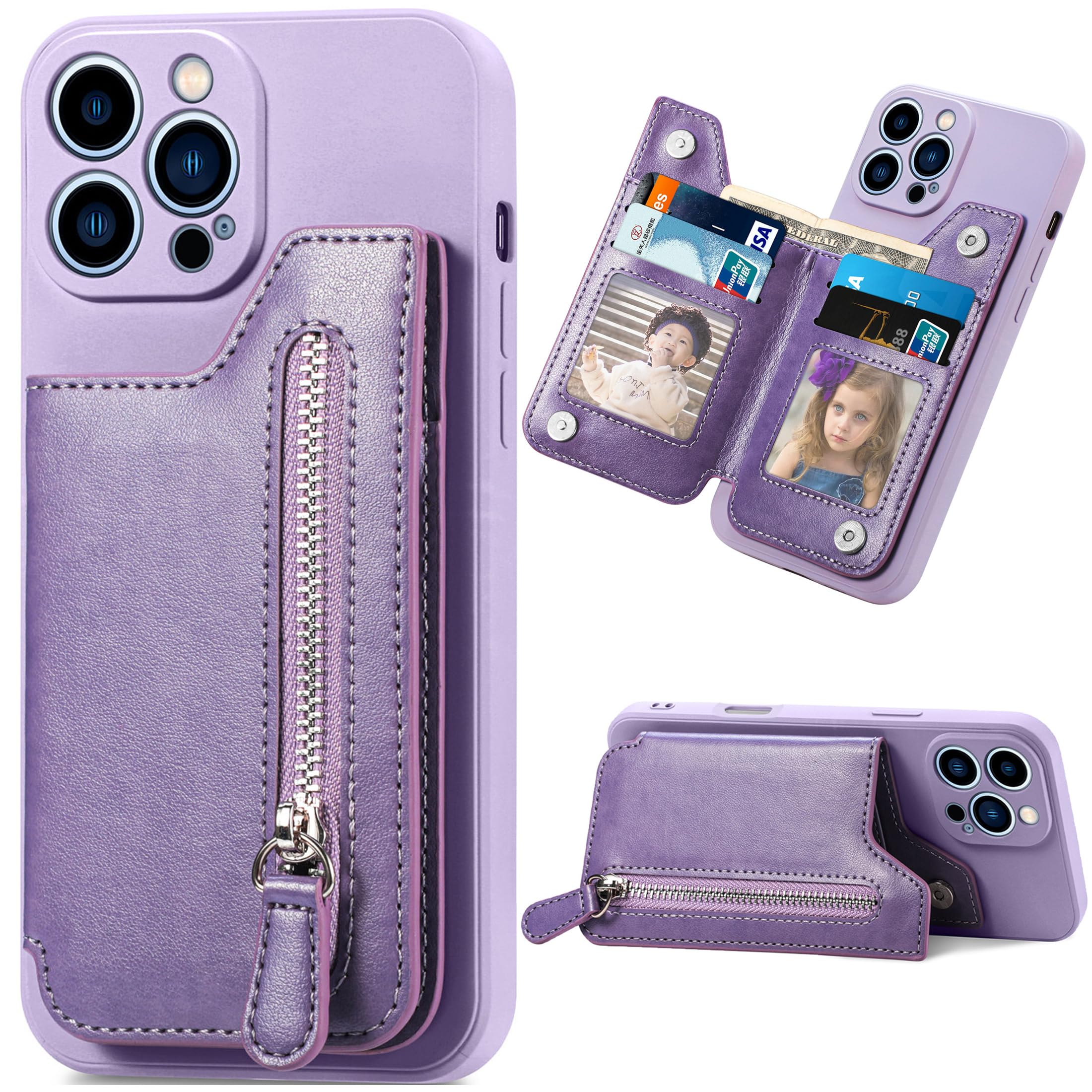 Étui portefeuille iPhone 16 Pro violet résistant aux chocs avec étui folio et support vidéo - 8