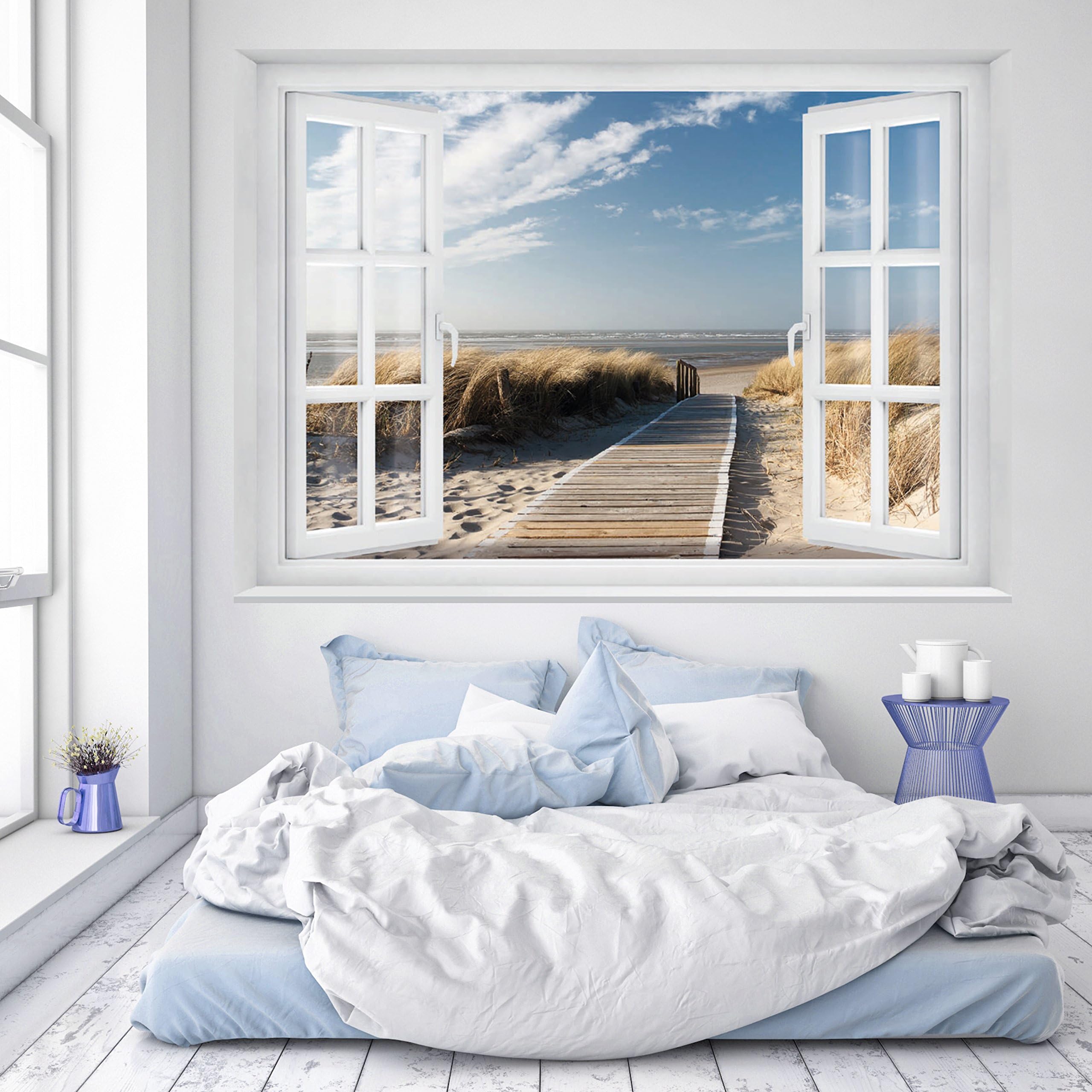 Photo Wallpaper Beach Window 183 x 127 cm Including Paste Window View Sea Beach Dunes Ocean Ocean Way Wallpaper