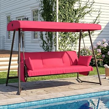 3-4 Person Oversized Outdoor Porch Swing with Adjustable Backrest Canopy,2-in-1 Swing Bed 800 lbs Capacity,Patio Swing with Removable Cushions for Yard Garden Poolside Balcony