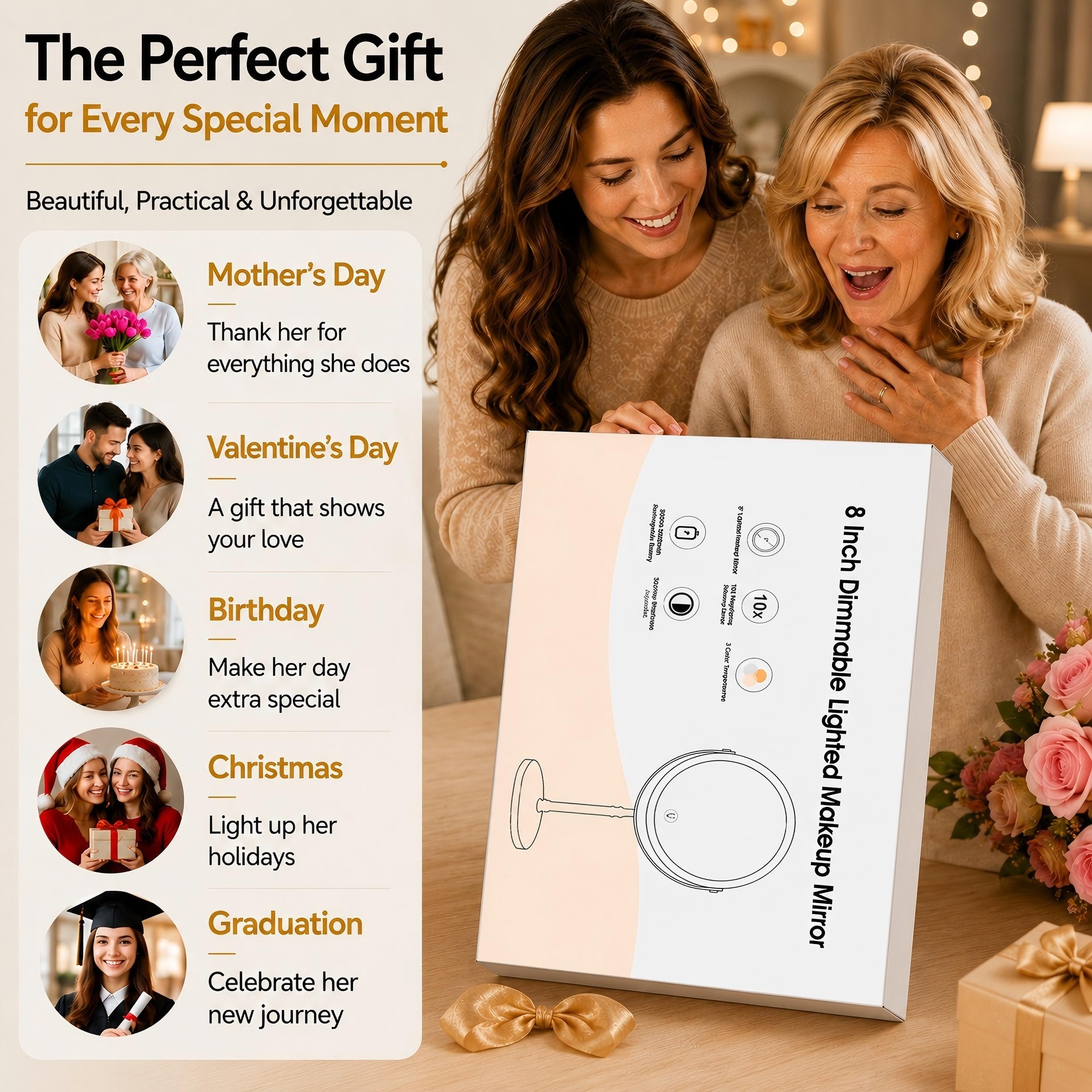Rechargeable Vanity Mirror with Lights - 10X Magnification -7