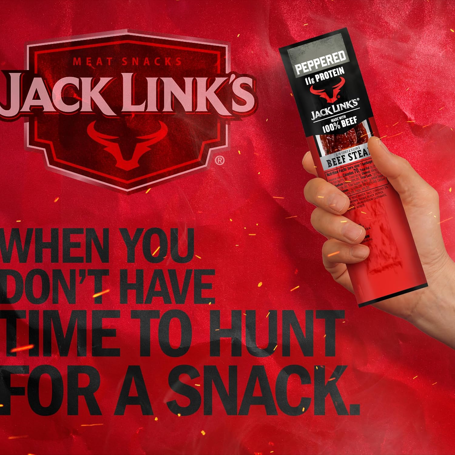 Jack Link's Beef Steak, Peppered - Protein Snacks, Meat Snack with 11g of Protein, Made with 100% Beef, Individually Wrapped Bulk Snack Pack, Keto Friendly - 1 Oz. (12 Count)