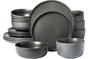 Gibson Elite James Street Artisan Kitchen Double Bowl Dinnerware Set in Truffle Grey