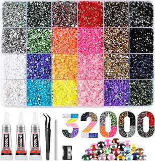 JODSONE 32000Pcs Resin Jelly Rhinestones for Bedazzling Kit, Multicolor 3mm Flatback Gems for Diamond Art, Bedazzler Kit with 3Pcs 10ml B7000 Jewelry Glue for Nail Art, Diamond Art, Phone Case DIY