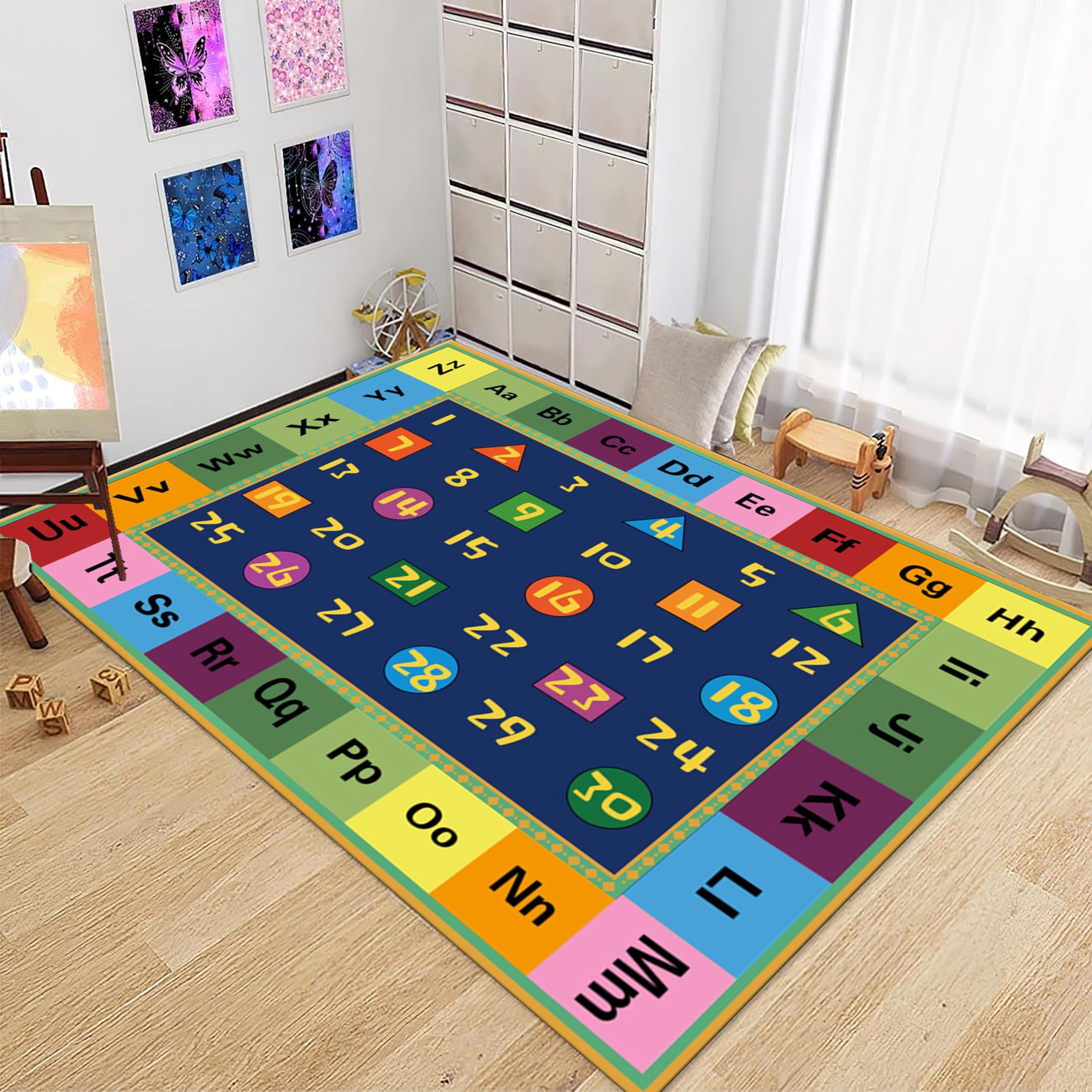 PDENZG Large Kids Play Mat, 70x140cm,Soft Colorful Digital Education Classroom Kids Area Rug，Color Shape Abc Alphabet Rug,Educational Learning and Fun Playroom Rug, for Classroom Nursery Daycare。