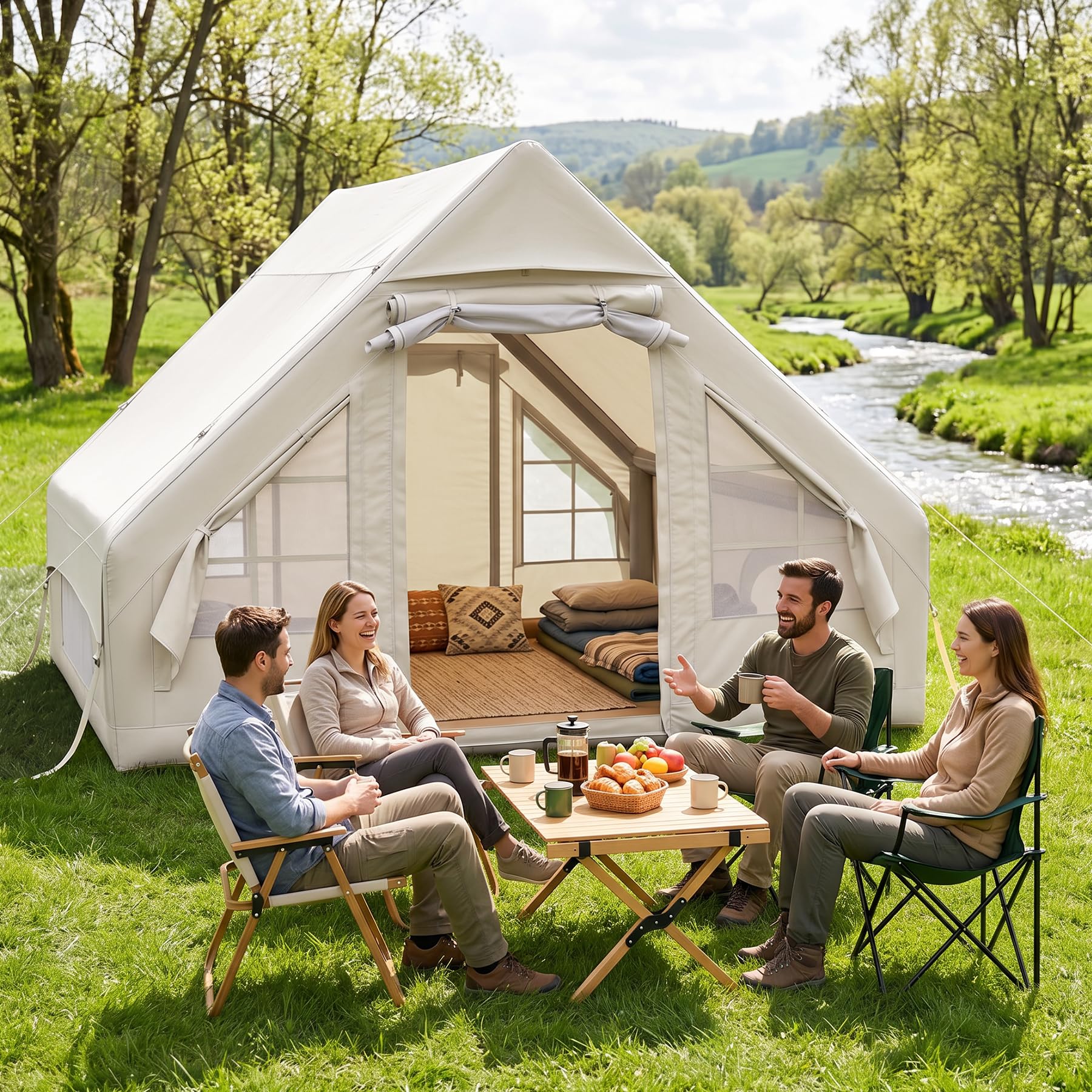 Hawthyhome Aufblasbares Zelt 3x2m, Campingzelt für 2-6 Per mit Luftpumpe aus Wasserdichtem Oxford-Stoff für Jahreszeiten, Schneller Aufbau Luftzelte
