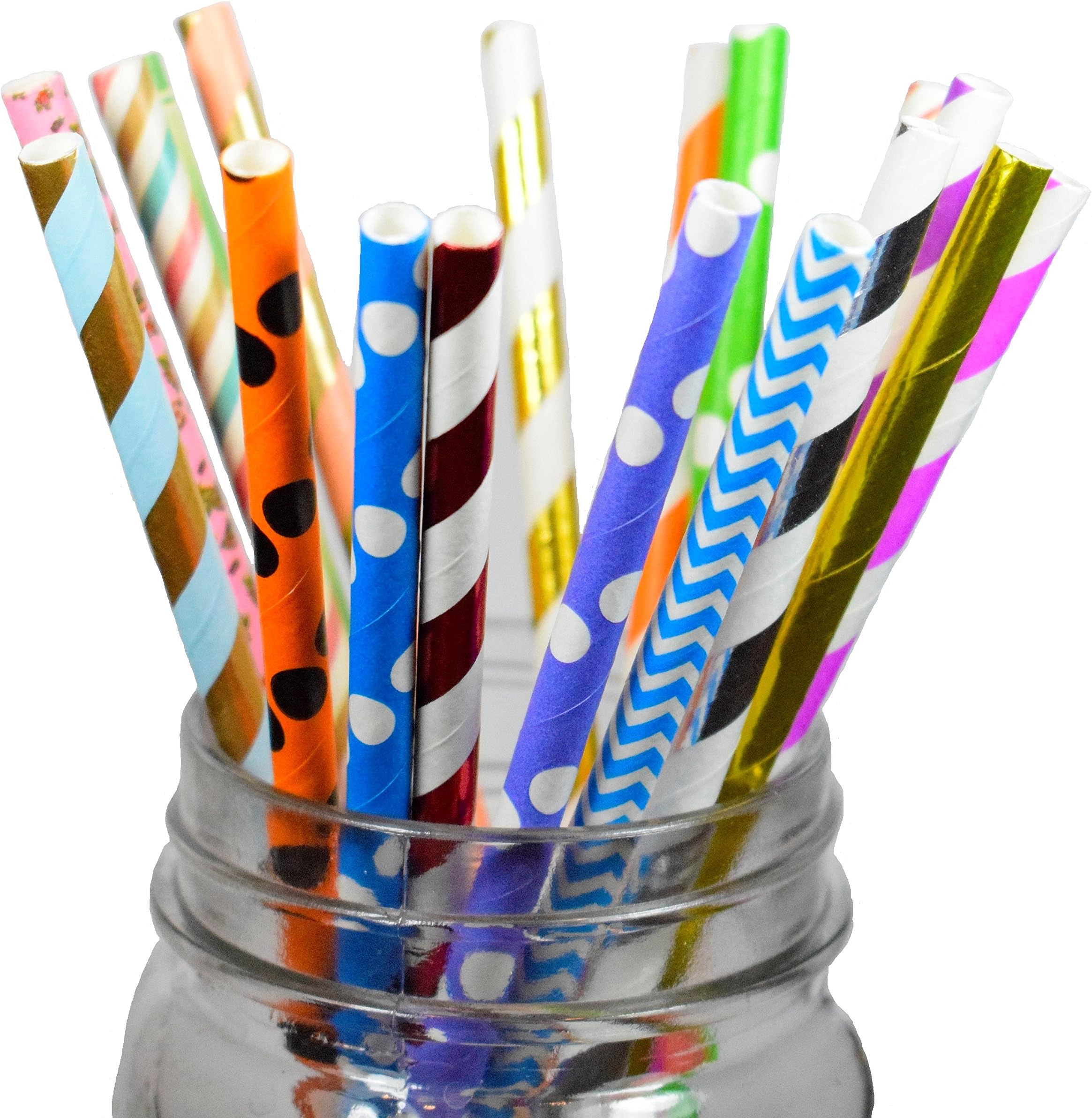 - Durable Assorted Biodegradable Paper Straws 150 Count (Random)