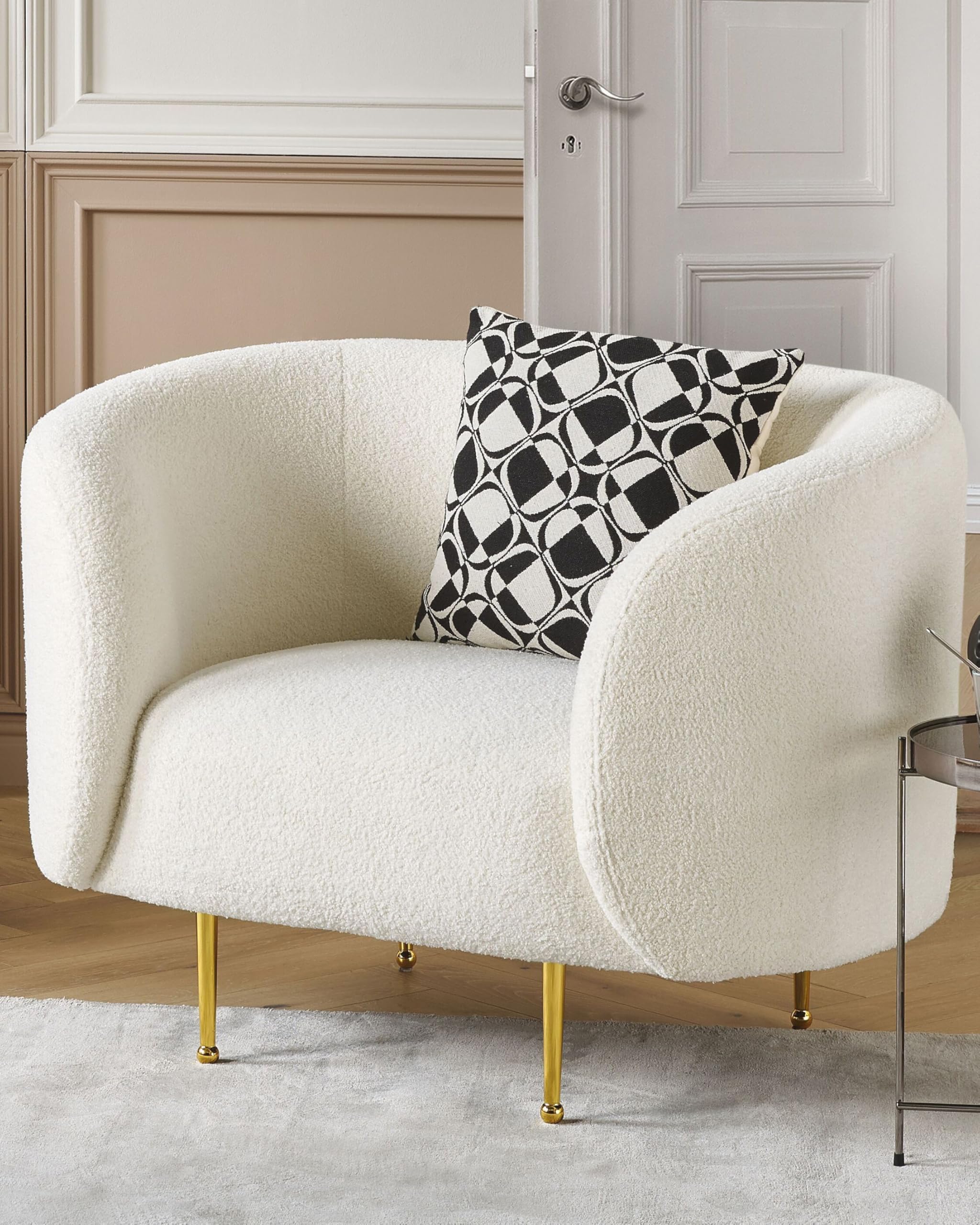Beliani Klassischer Sessel im Art-Déco-Stil mit Armlehnen Metallgestell Bouclé weiß Loen
