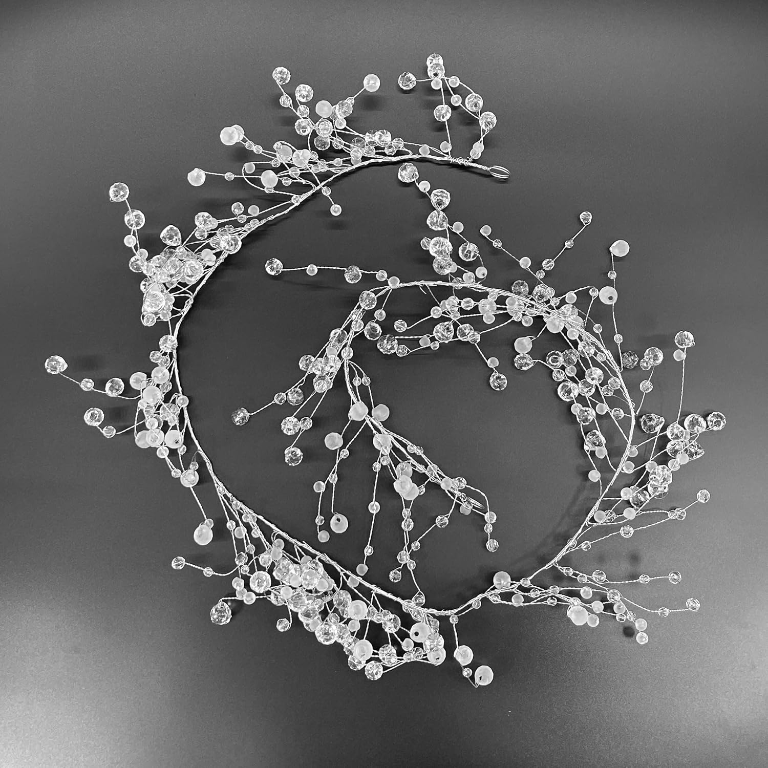 Galt International 192" Acrylic Crystal Diamond Garland Wire String Frosted & Diamond Cut Beaded Glitter Gem String Decorative Garland (Clear/White) (Set of 4x48-in)