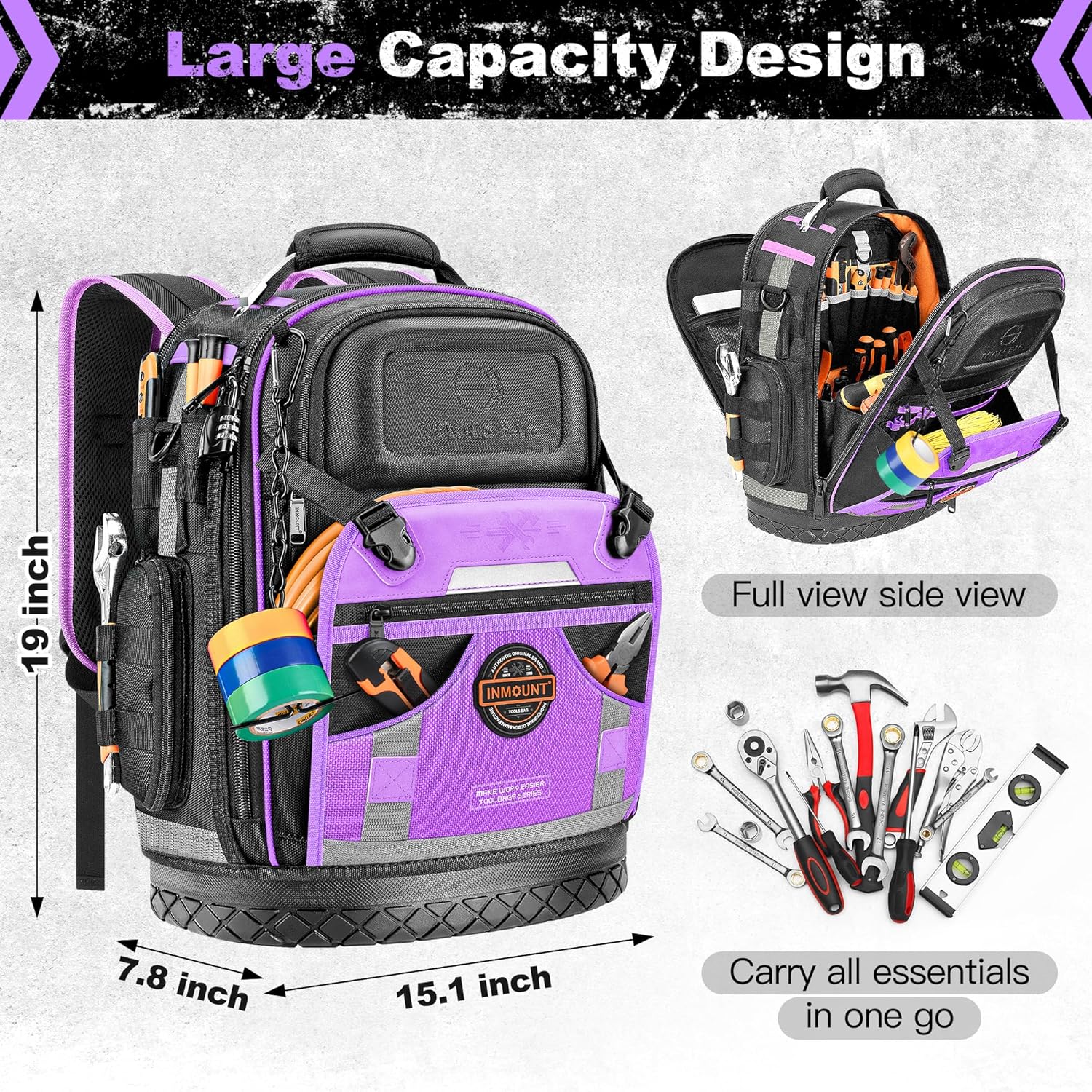Tool Backpack Bag, Electrician Tool Bag 78-Pockets & Loops Tools Bag HVAC Tool Bags for Men, Heavy Duty Storage Construction tools Backpack (style1-Purple)