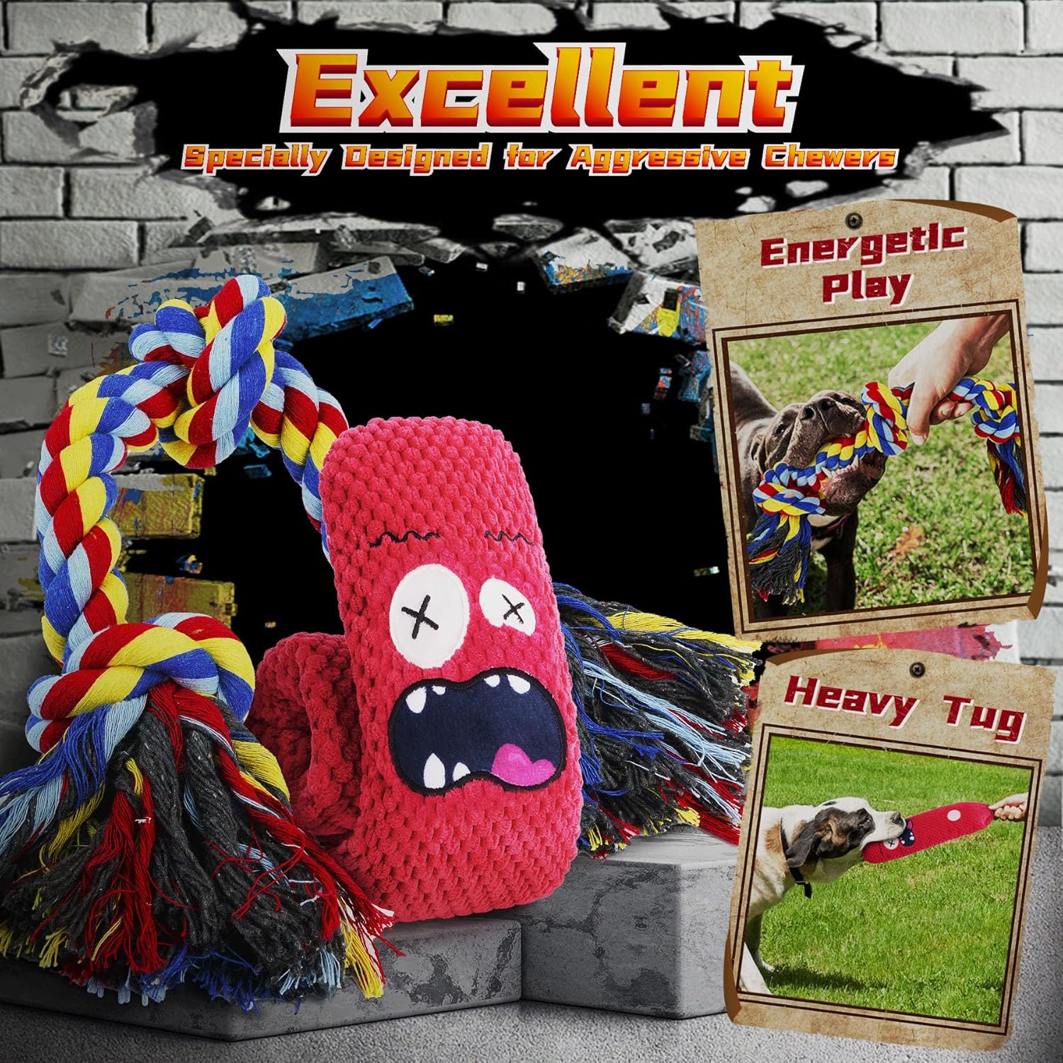 Long-Lasting Heavy Various Dog Chew Toys for Aggressive Chewers, 9 Pack Indestructible Large Dog Toys Include Tug Chew & Rope Toys, Squeaky Toys for Medium&Large Breed (For Super Chewers-Crocodile)