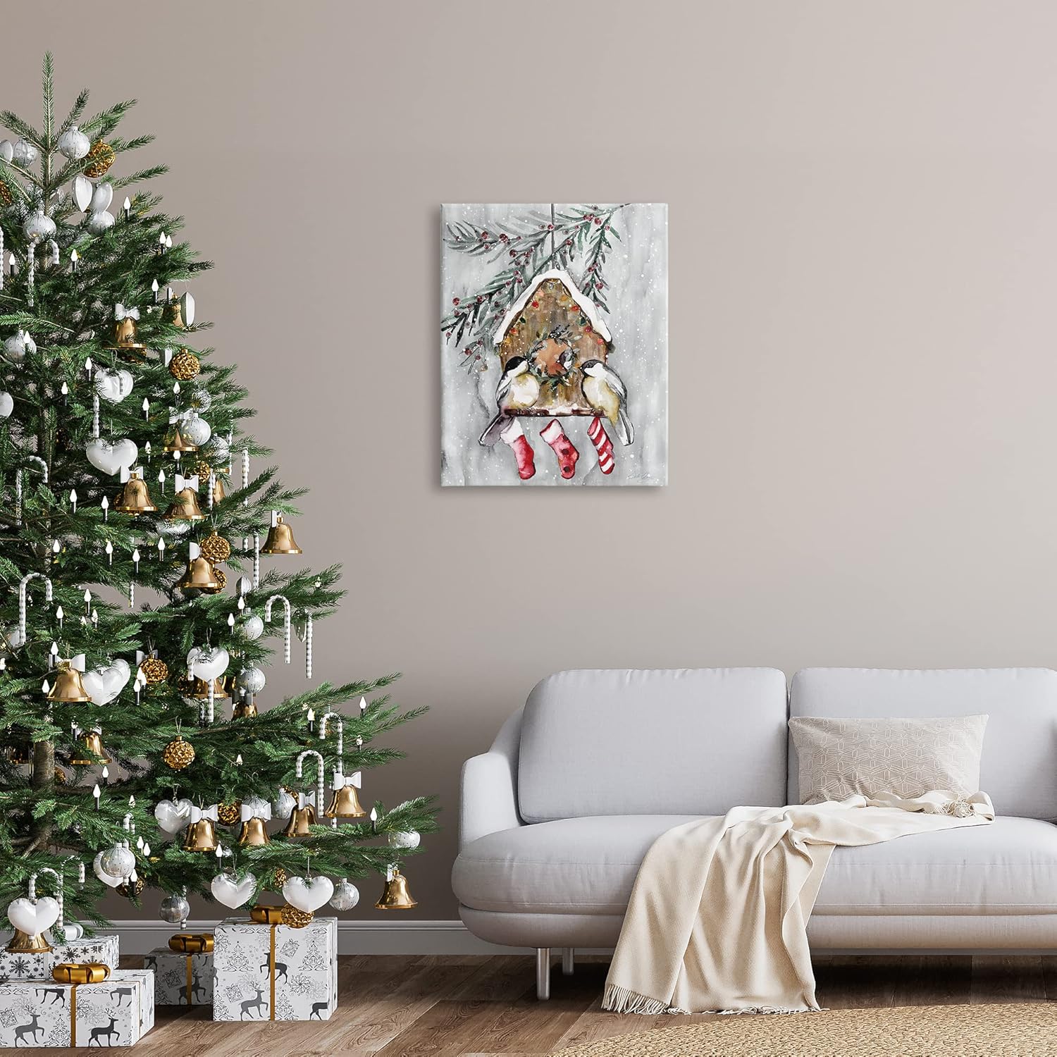 Stupell Industries Holiday Stockings Birdhouse Perched Canvas Wall Art, Design by Stella Chang
