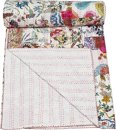 Vista 51 de Marubhumi Edredón tradicional indio de algodón puro, estampado de cachemira, colcha Kantha multicolor (multicolor-22, individual (60 x 90 pulgadas)