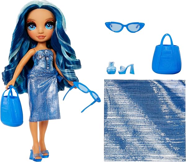 RAINBOW HIGH Swim & Style - Skyler (Bleu) - Poupée de 28 cm avec Paréo Chatoyant à Porter de Plus de 10 Façons - Maillot de Bain, Sandales, Accessoires - Jouet pour Enfants - pour Les 4-12 Ans - 2