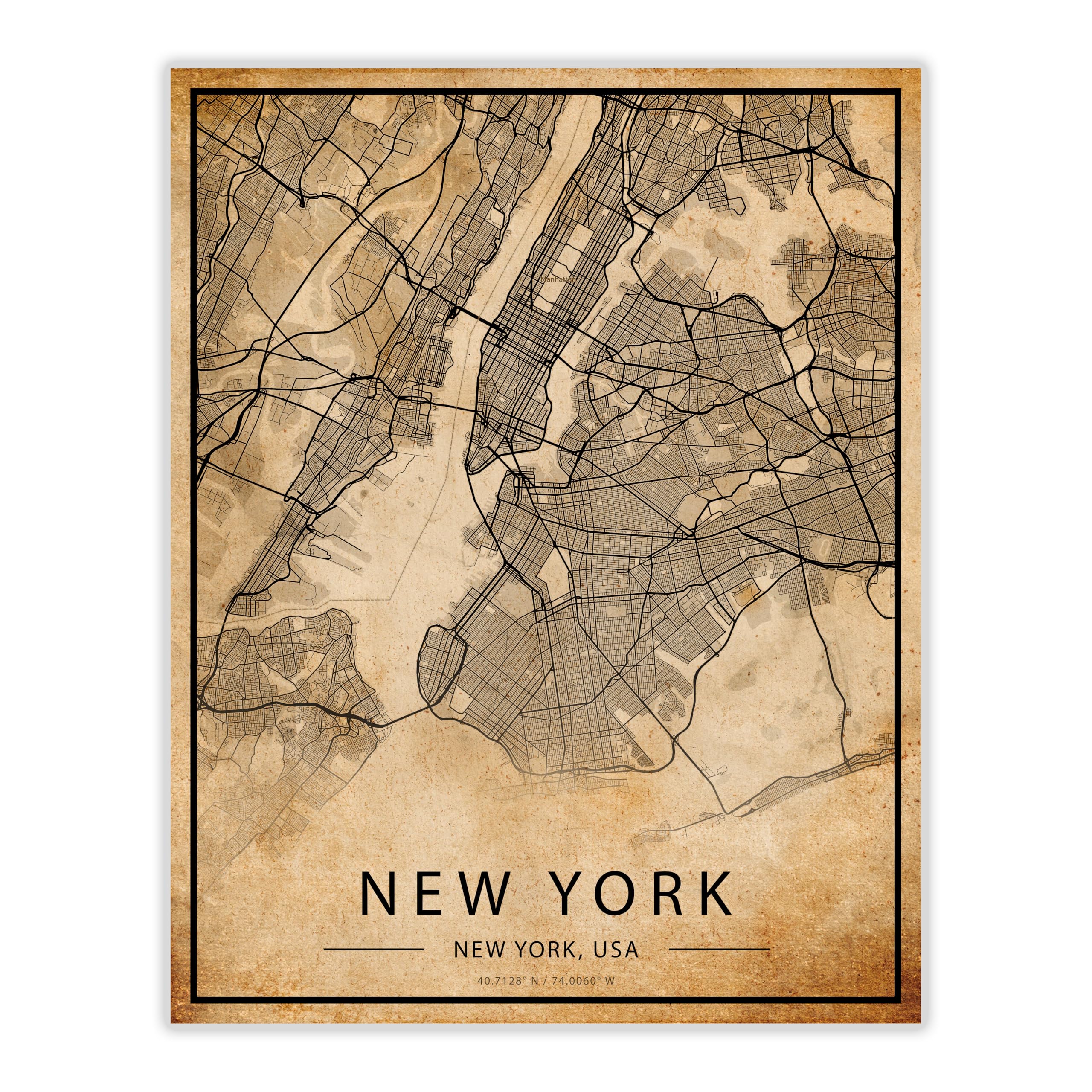 ヴィンテージ NYマップ　フレーム付き Amazon.com: New York Map Vintage Style Poster Print | 11