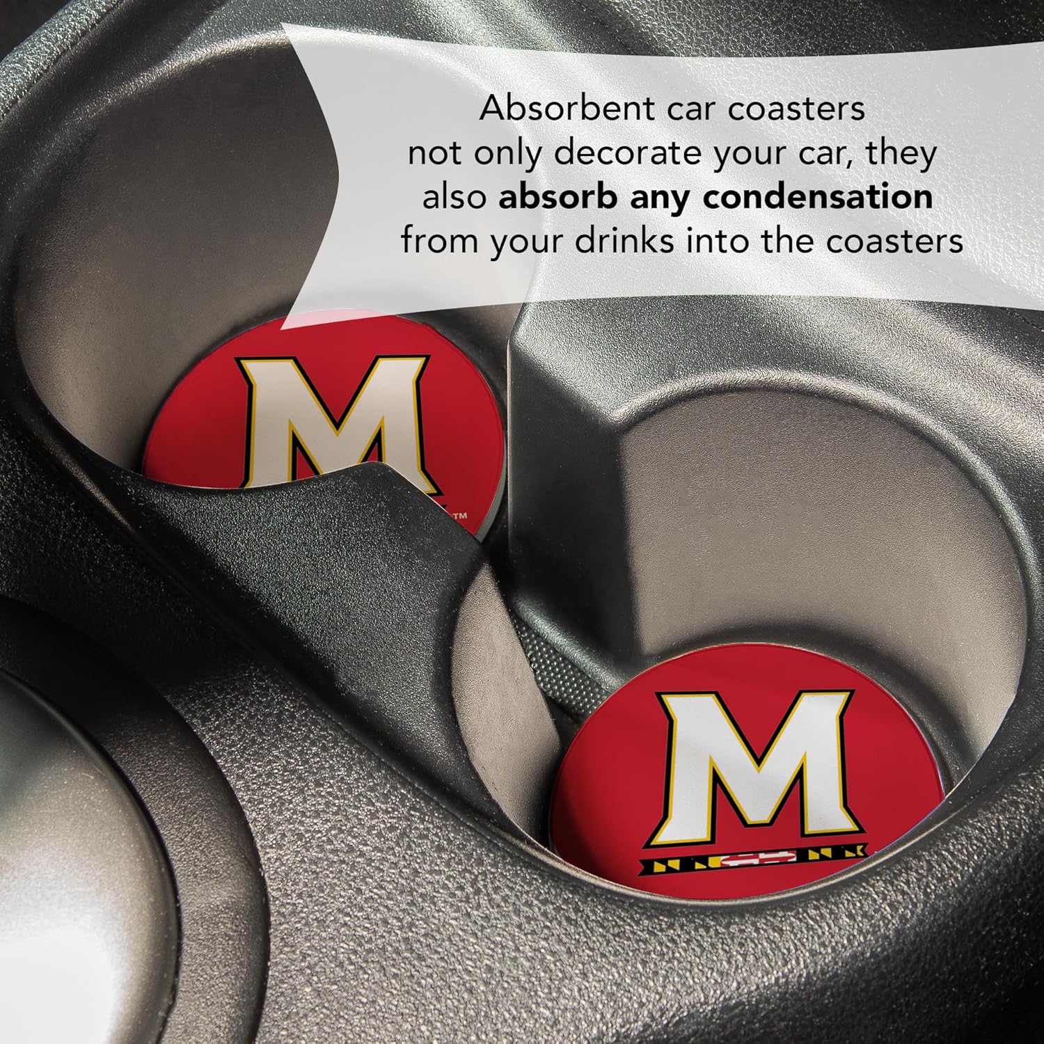 Desert Cactus University of Maryland Car Accessories UMD Terrapins Absorbent Sandstone Cup Coasters Licensed Product Set of 2 (Design A) - Image 5