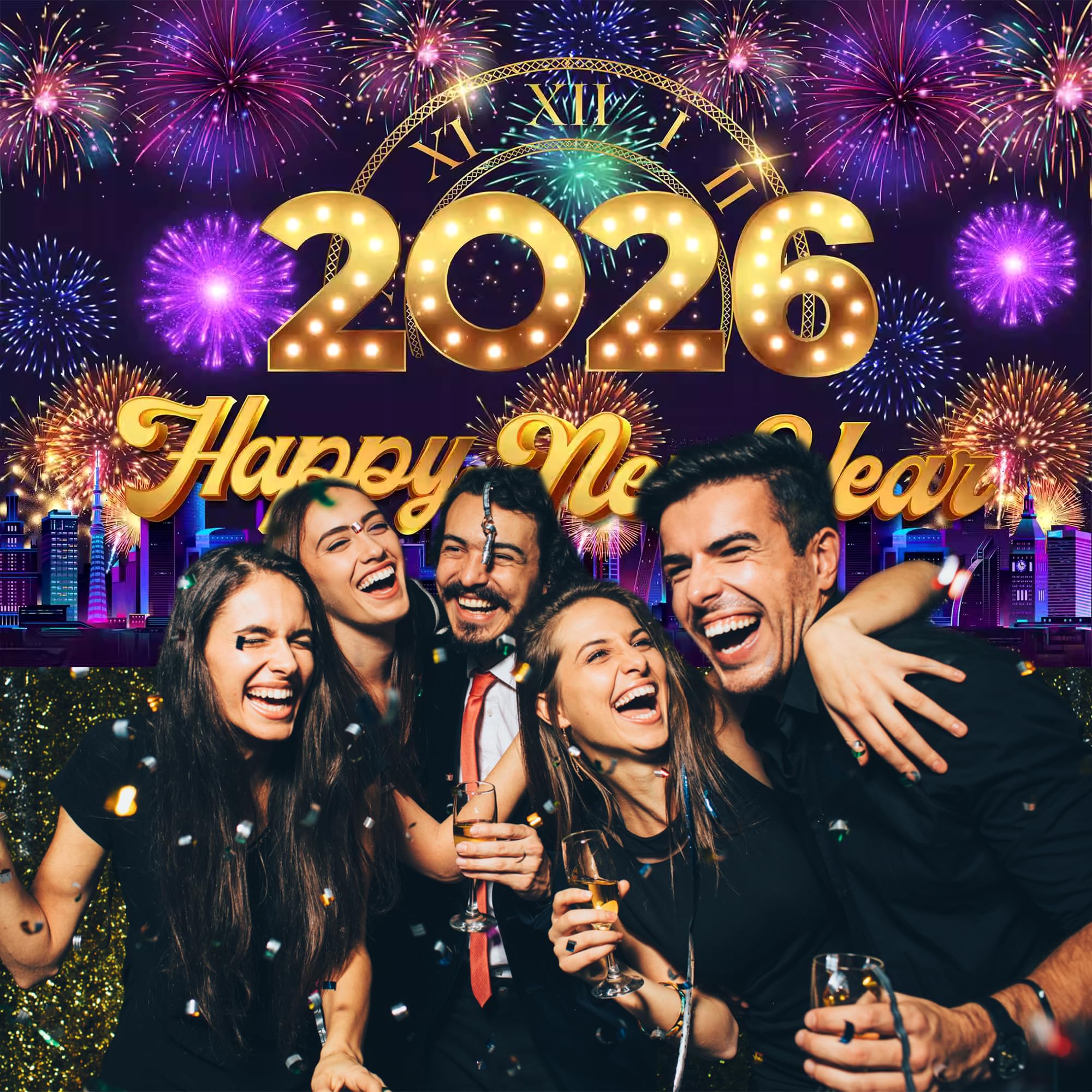 Happy New Year Banner 2026 New Years Eve Party Decorations New Year Photo Backdrop Props Purple Gold 2026 Banner Photo Booth Sign Background Supplies 180 * 110cm - Image 2