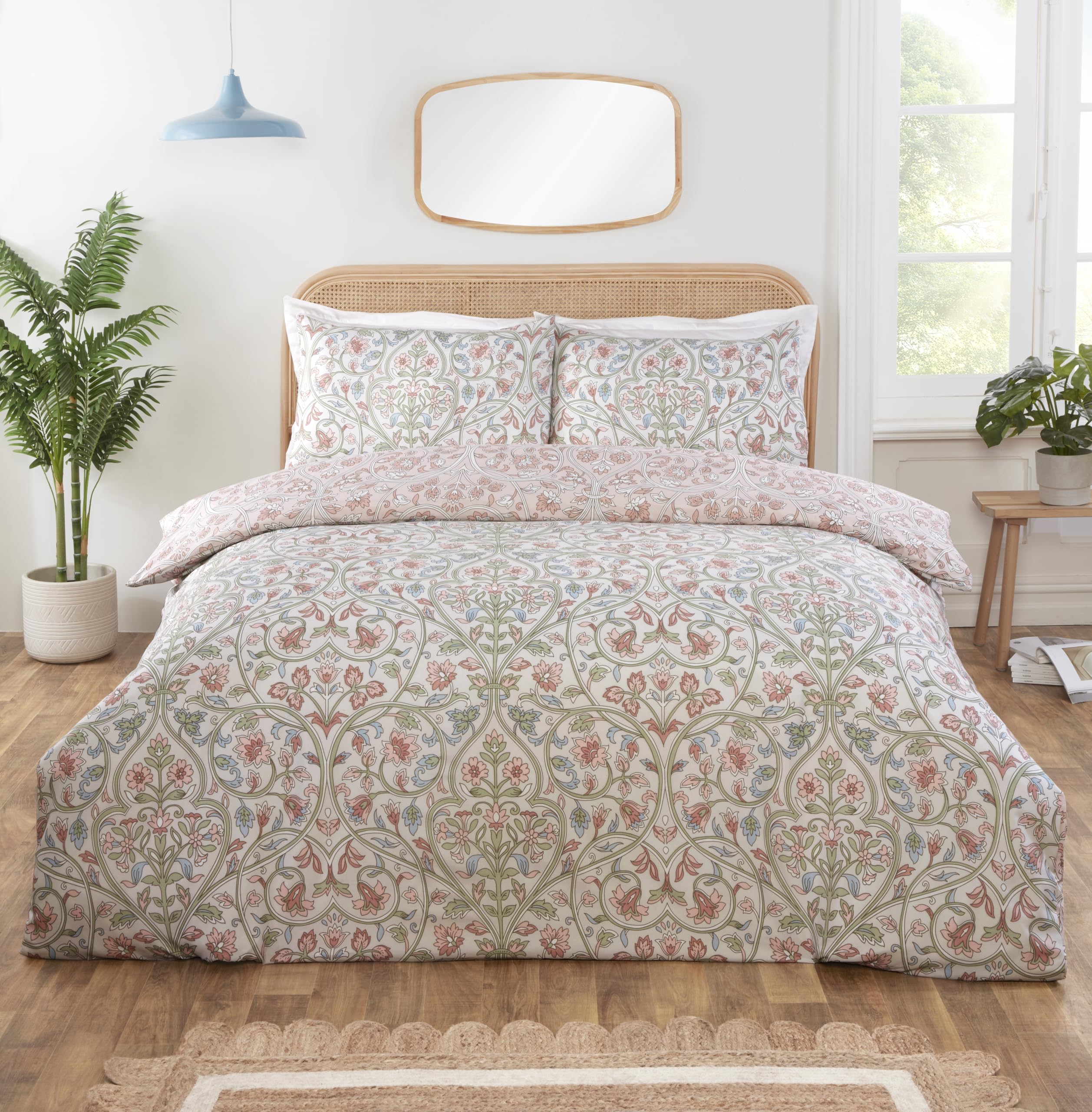 Rapport Home Harrow Microfibre Duvet Cover Set Single | Luxurious Floral Vintage Damask Reversible Bedding for Cozy Comfort | Natural