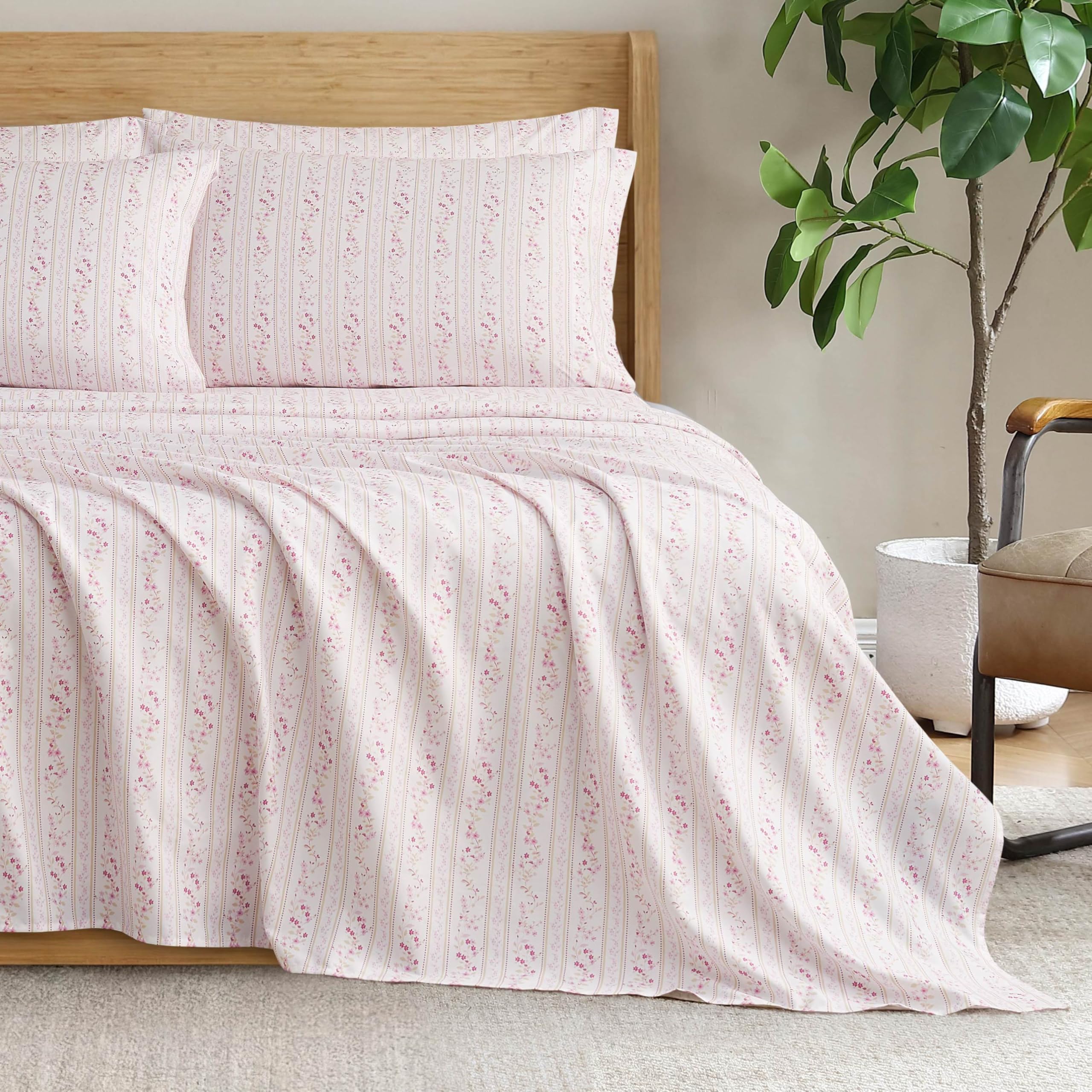 Jessica Simpson Delilah Microfiber Sheet Set with Extra Pillowcases, Soft Lightweight 100% Polyester Bedding, Taupe, Twin