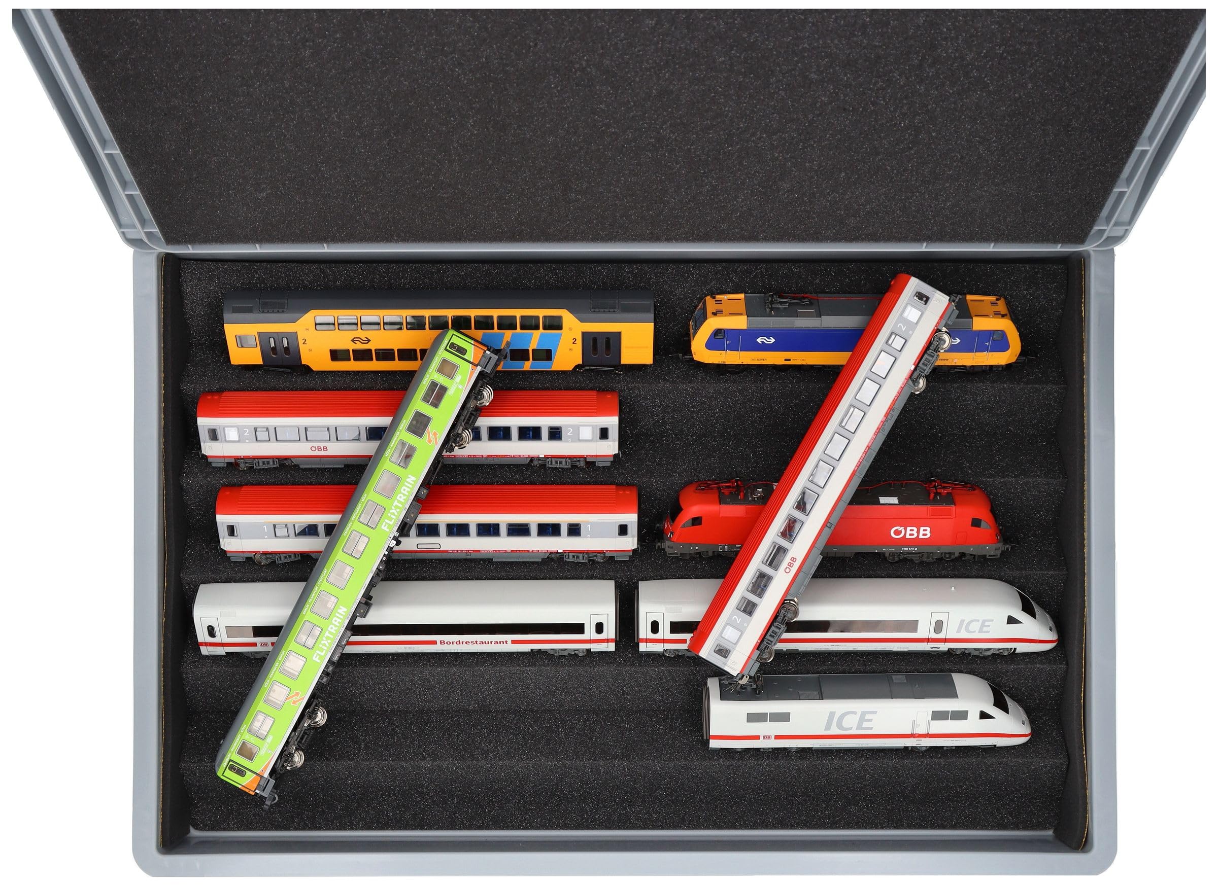 Feldherr H0 Model Railway 3-in-1 System - 60x40 Eurobox with V-Shaped Train Tray for Storage, Display & Transport - Made in Germany