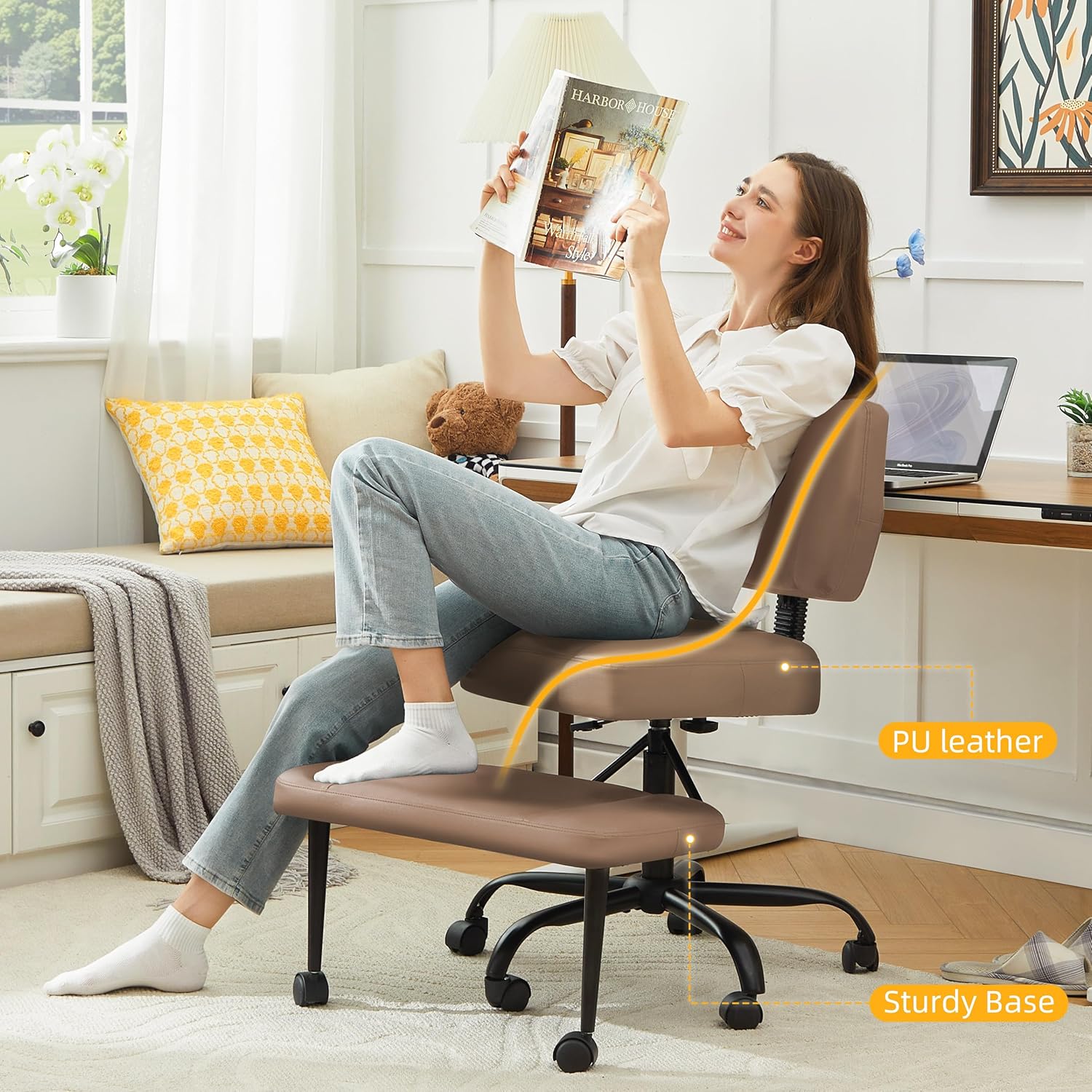 Criss Cross Legd Office Chair with Wheels, Swivel Meditat Chair for