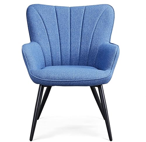 Topeakmart Silla decorativa tapizada de tela, moderna silla de comedor, silla lateral curvada con respaldo para sala de estar, comedor, dormitorio,