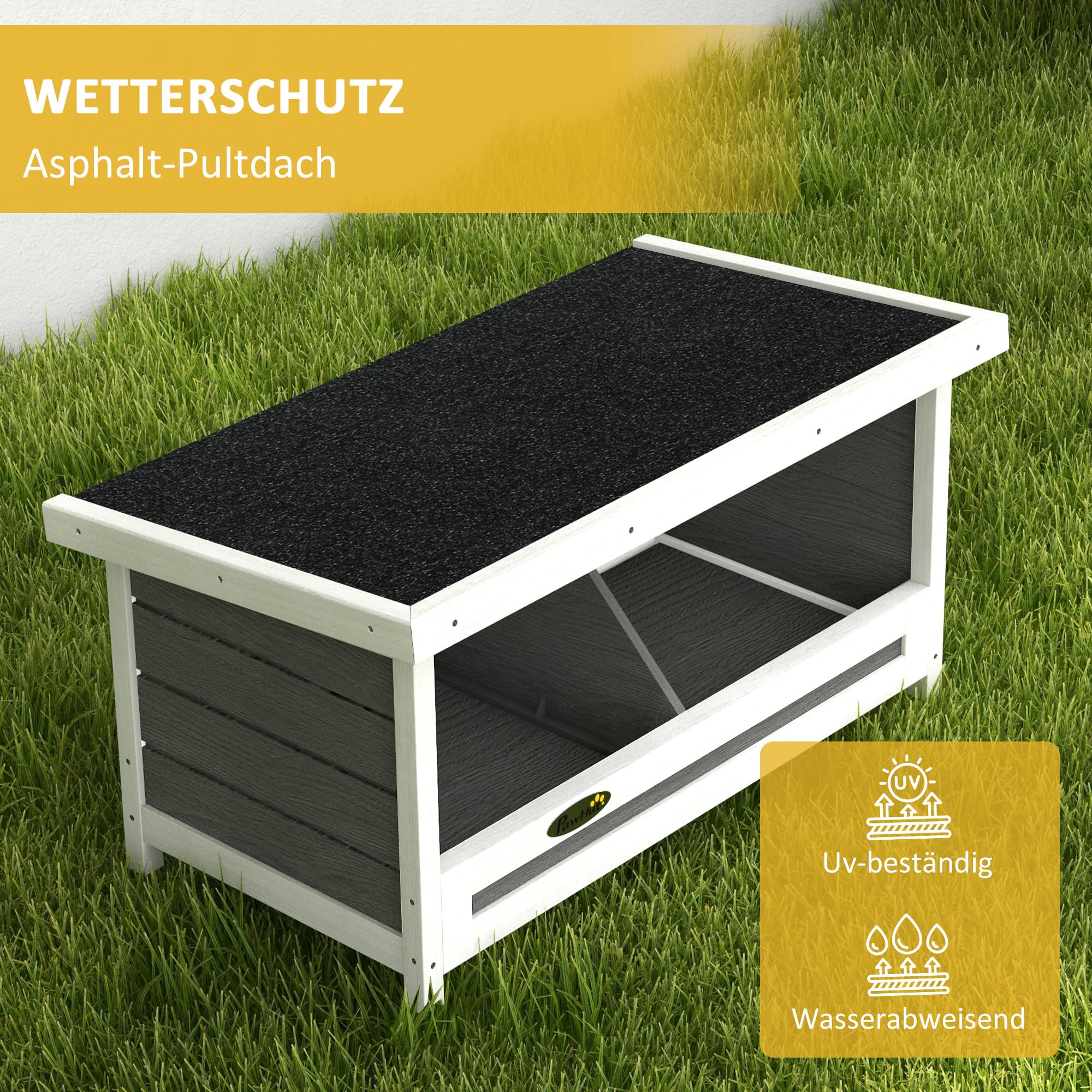 PawHut Legenest für Hühner, Abrollnest aus Holz mit Asphaltdach, erhöhtem Boden, Hühnernest für bis zu 2 Hühner, Geflügelnest für Kleintierstall 66 x 37 x 34 cm, Grau