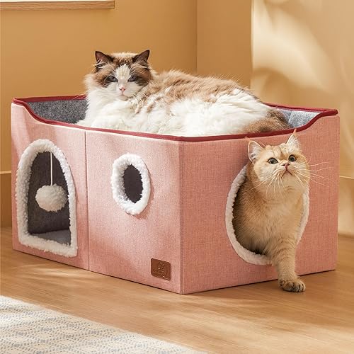 Miniatura 51 de Bedsure Casa para gatos de 2 pisos, condominios para gatos de interior con almohadilla para rascar y colgar bolas esponjosas, muebles pequeños