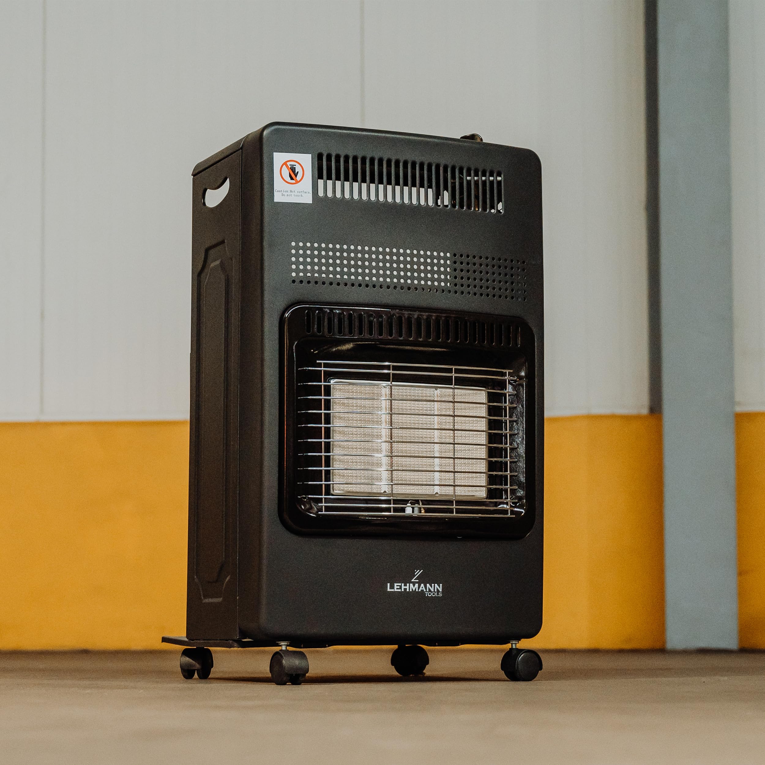 LEHMANN Poêle à gaz 4,2 kW avec 3 niveaux de chauffage, allumage piézoélectrique, arrêt de sécurité et roues, pour GPL, propane ou butane, idéal pour les environnements jusqu'à 80 m²
