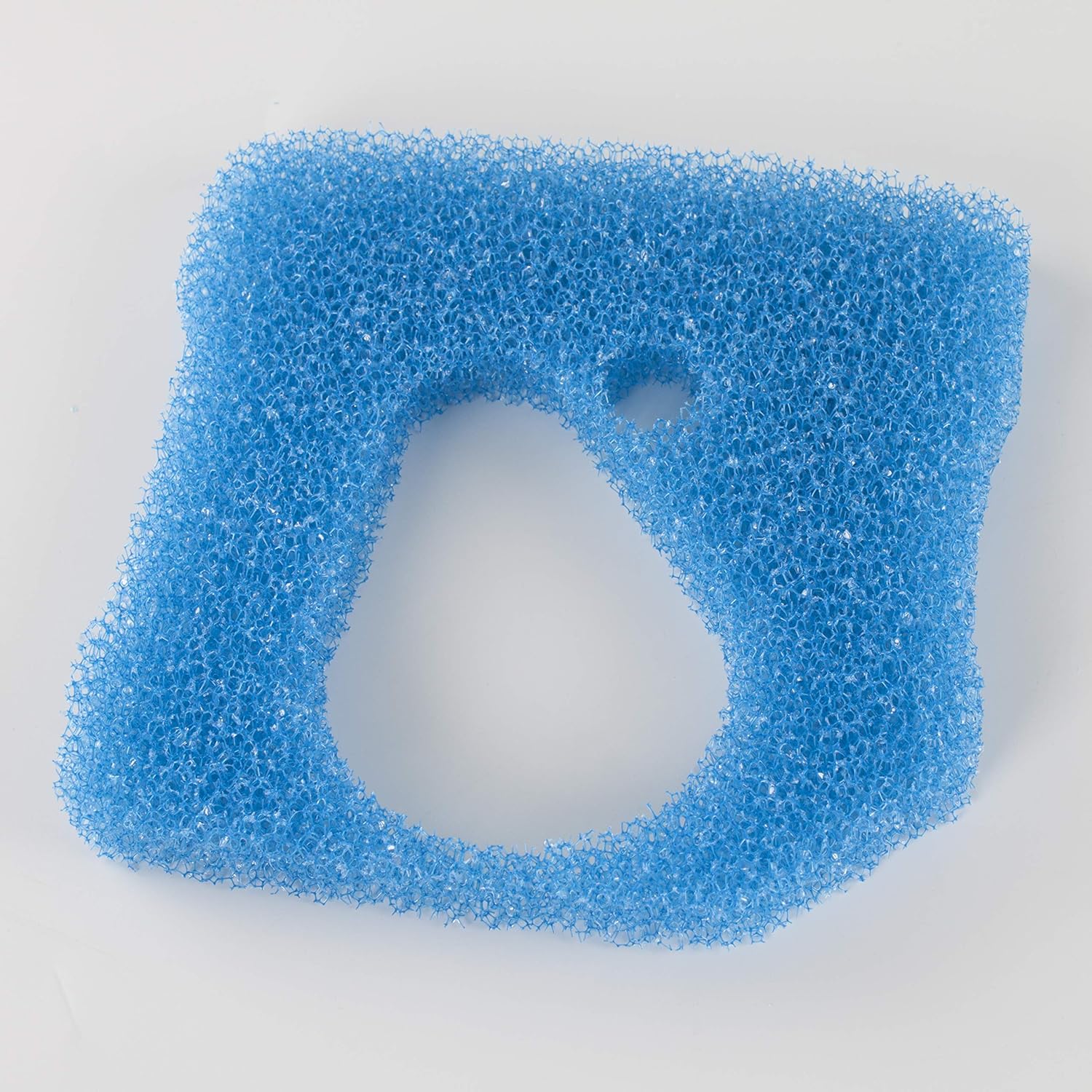 Close-up of a blue coarse filter sponge