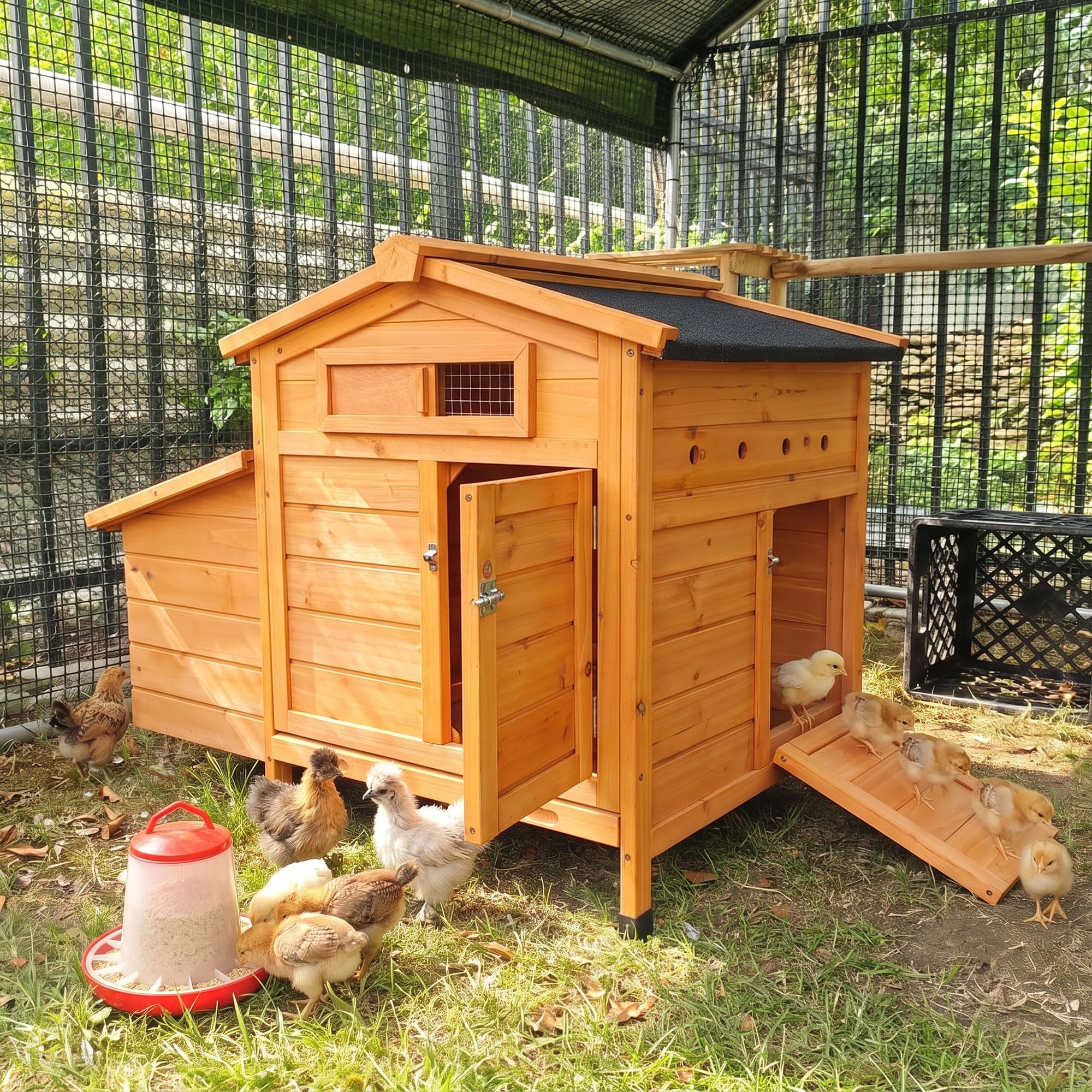 Hühnerstall Winterfester & isolierter aus Massivem Holz Hühnerhaus für 2-3 Hühner Legenest Hühnergehege mit 2 Nistkästen Entenhaus Hühnervoliere Kleintierstall mit Wetterfest Dach Verzinkte Paletten