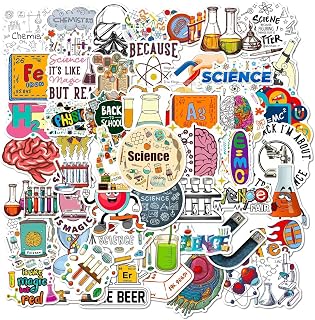 50PCS Science Laboratory Classroom Decor Stickers for Water Bottles, for Kids Teacher Students, Physics Biology Chemistry Experiment Math Gifts, Waterproof Stickers for Laptop Skateboard Hydroflask
