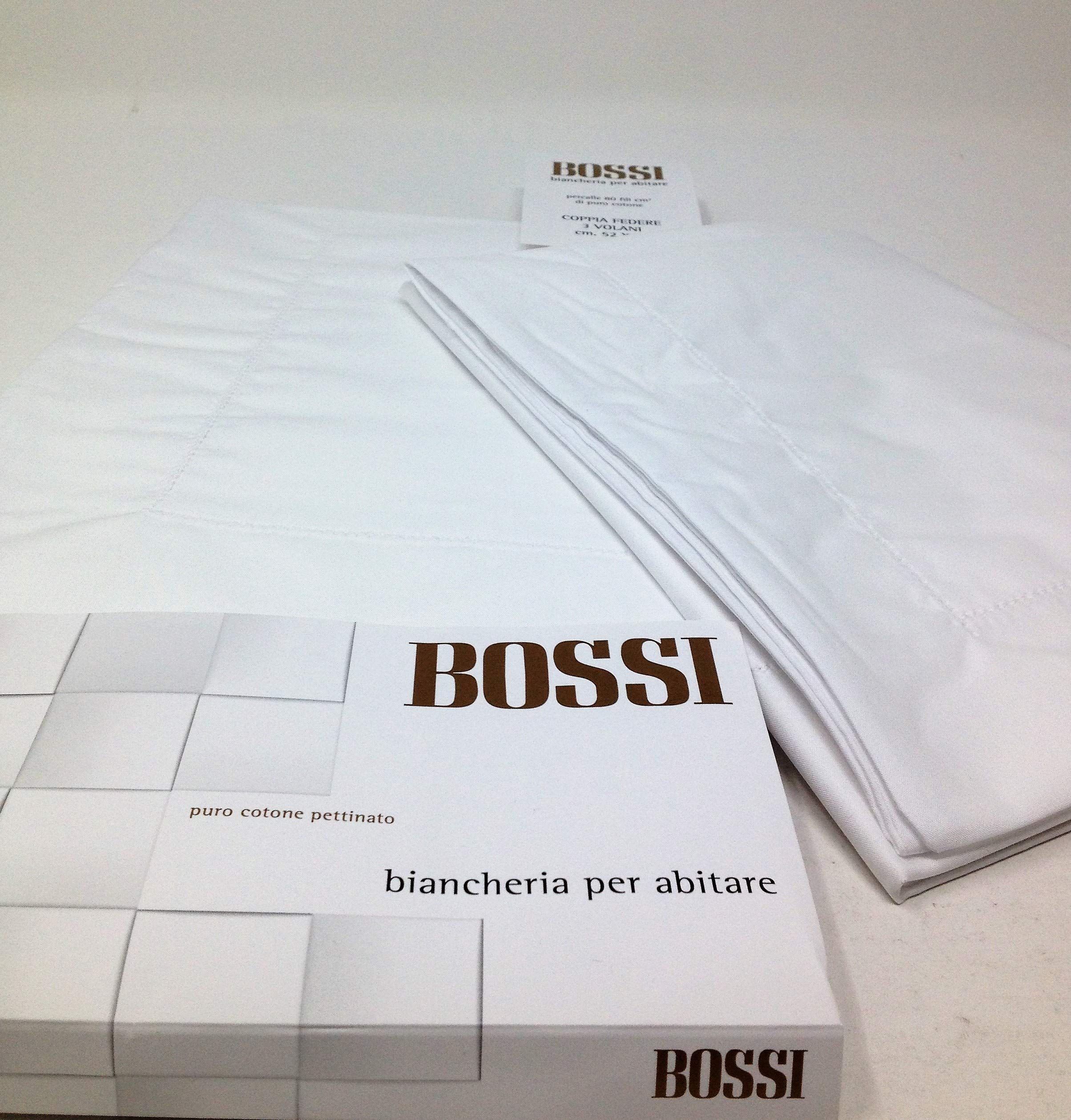 Bossi Federe Cuscino Letto Cotone Coppia 3 Volani Color VAR. Bianco 0001