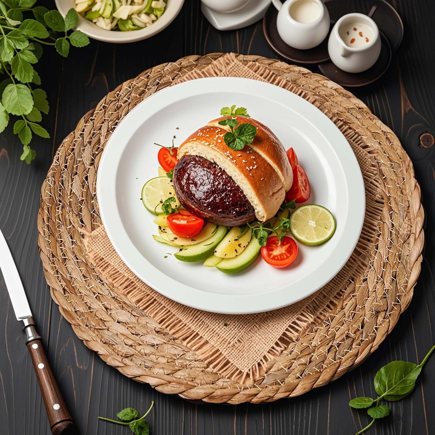 Round Woven Placemats Set of 6,12 inch Round Braided Placemats,Natural Water Hyacinth Place Mats,Boho Rattan Wicker Place Mats,Farmhouse Weave Heat Resistant Table Mats (15.7 inch Set of 6)