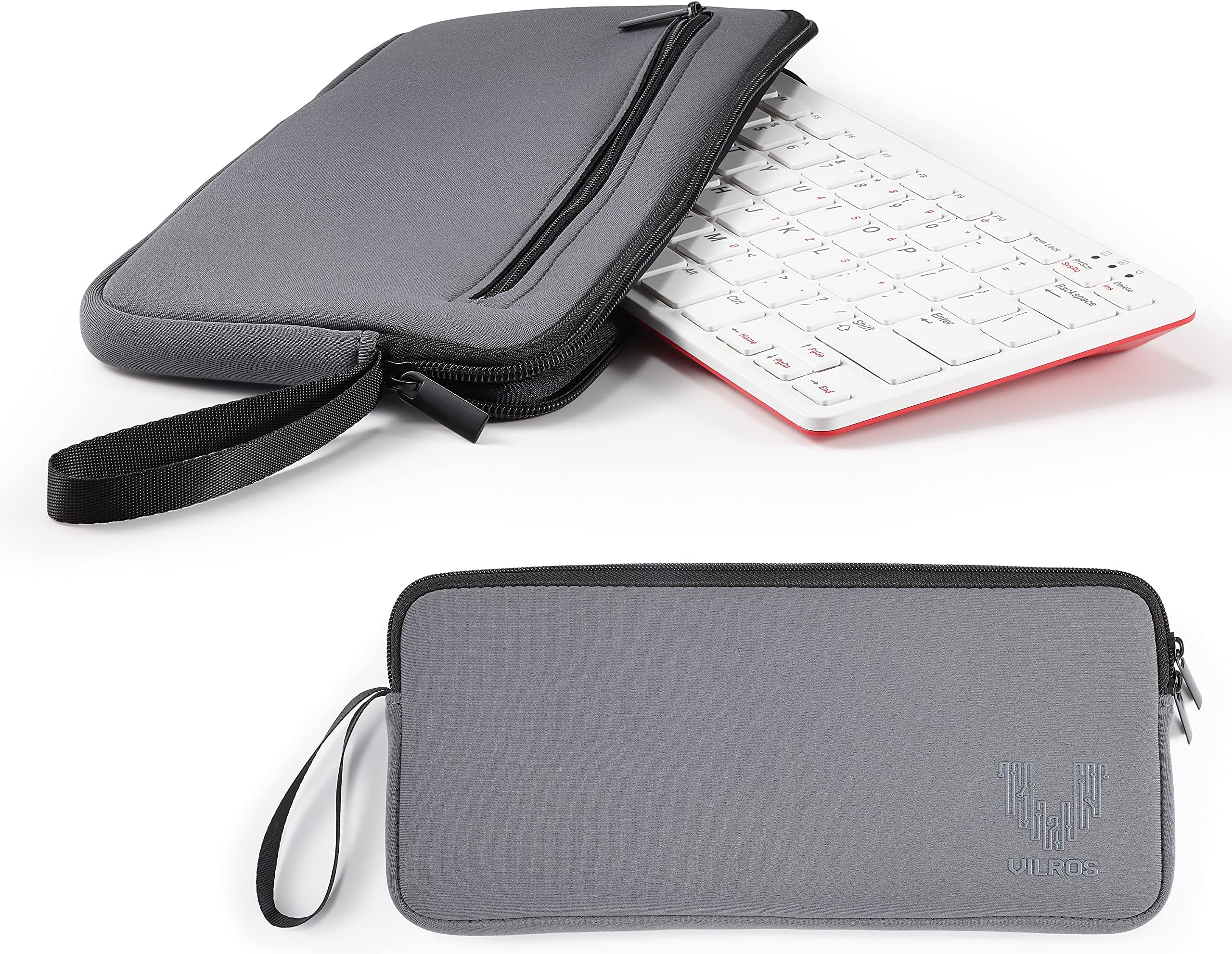 Vilros Neoprene Case/Sleeve for Raspberry Pi 400 with Accessory Storage Pocket (Grey)