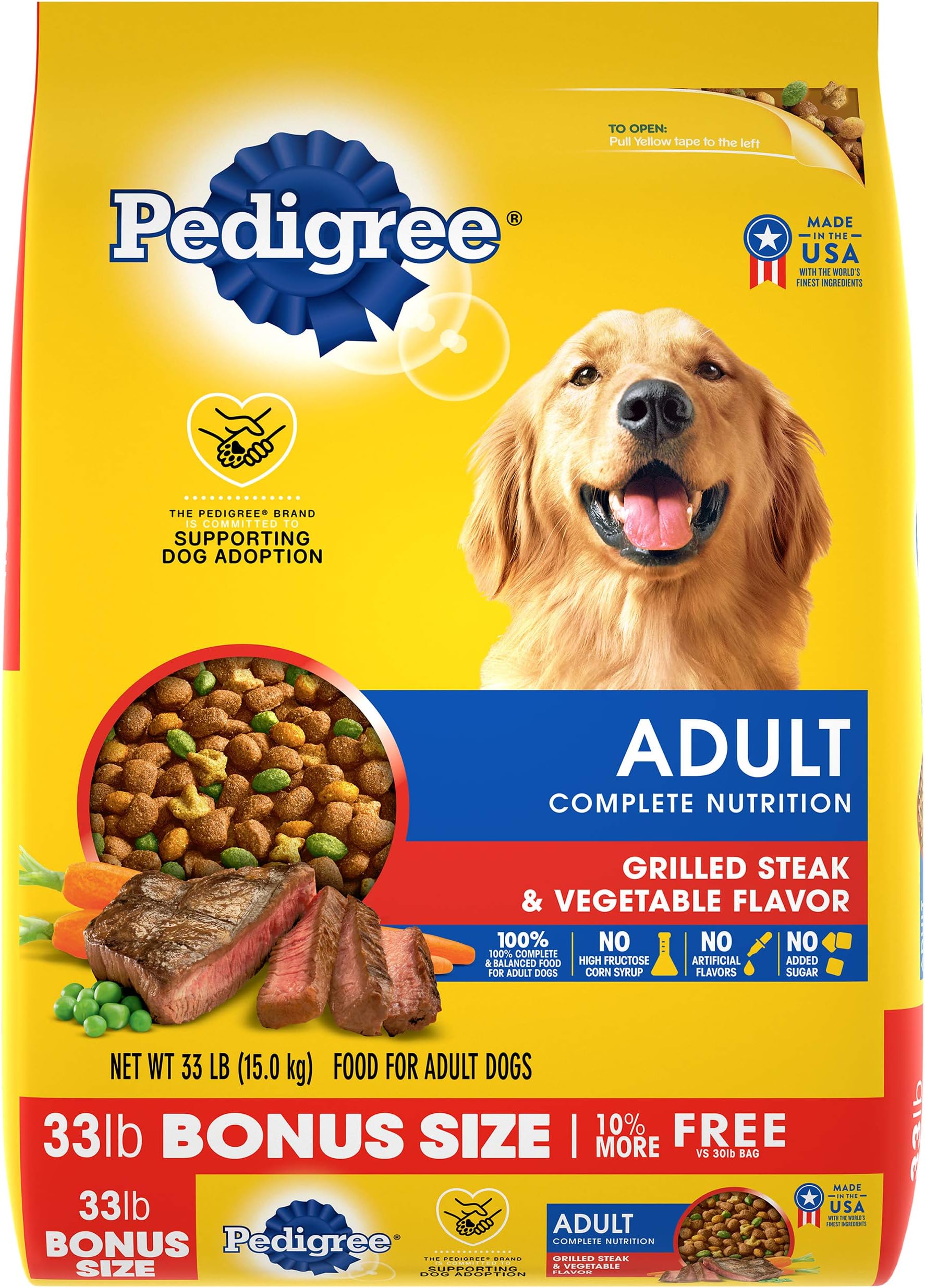 Pedigree Complete Nutrition Adult Dry Dog Food Grilled Steak & Vegetable Flavor, 33 lb. Bag
