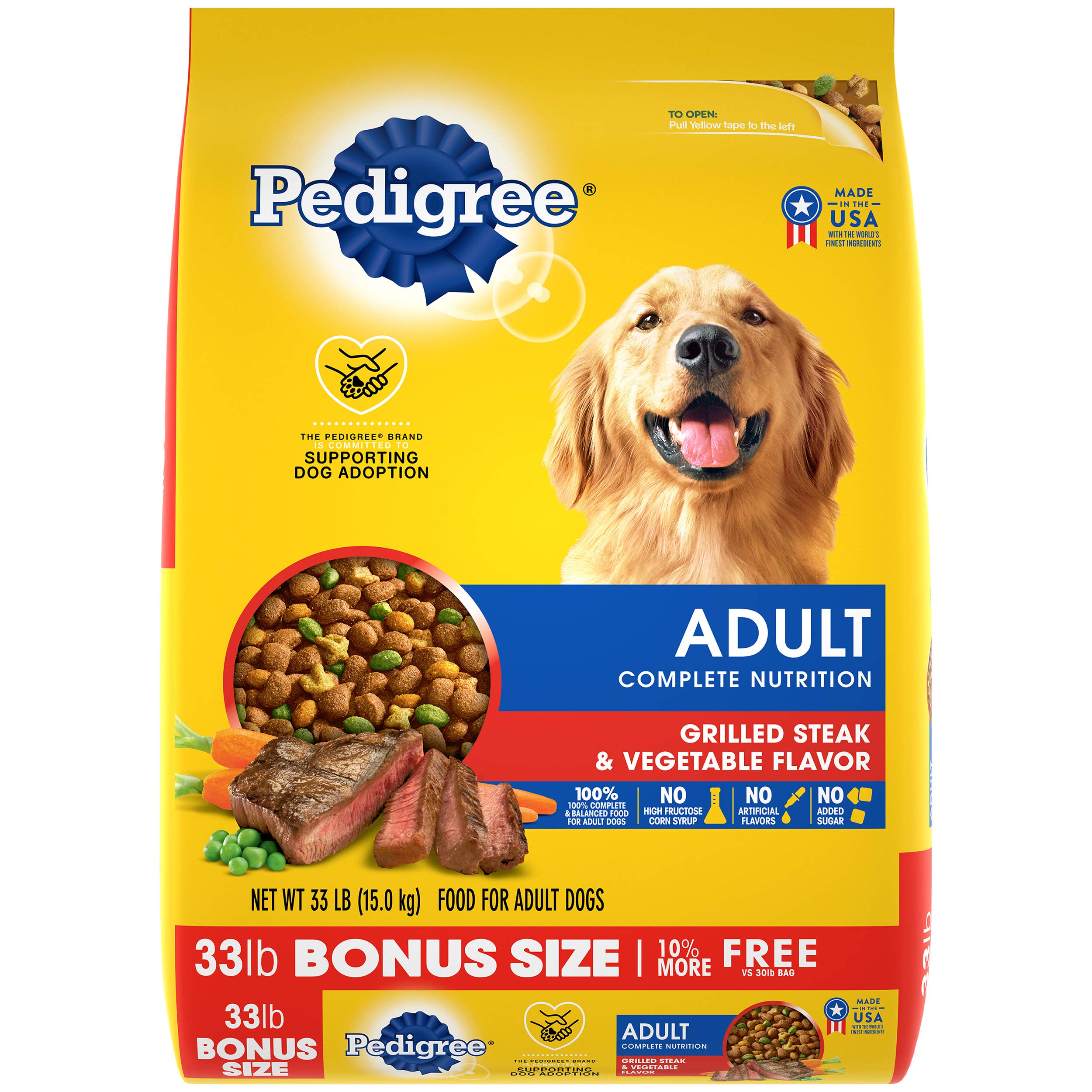 Pedigree Complete Nutrition Adult Dry Dog Food Grilled Steak & Vegetable Flavor, 33 lb. Bag