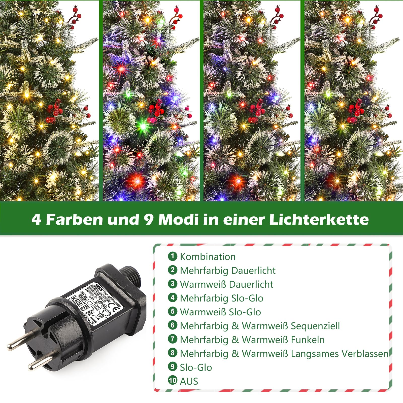Garvee Árbol de Navidad de 120 cm con 150 luces LED, 9 modos de luz con base, árbol de Navidad artificial, luz blanca cálida y luz RGB, sistema de plegado rápido adornado para Navidad