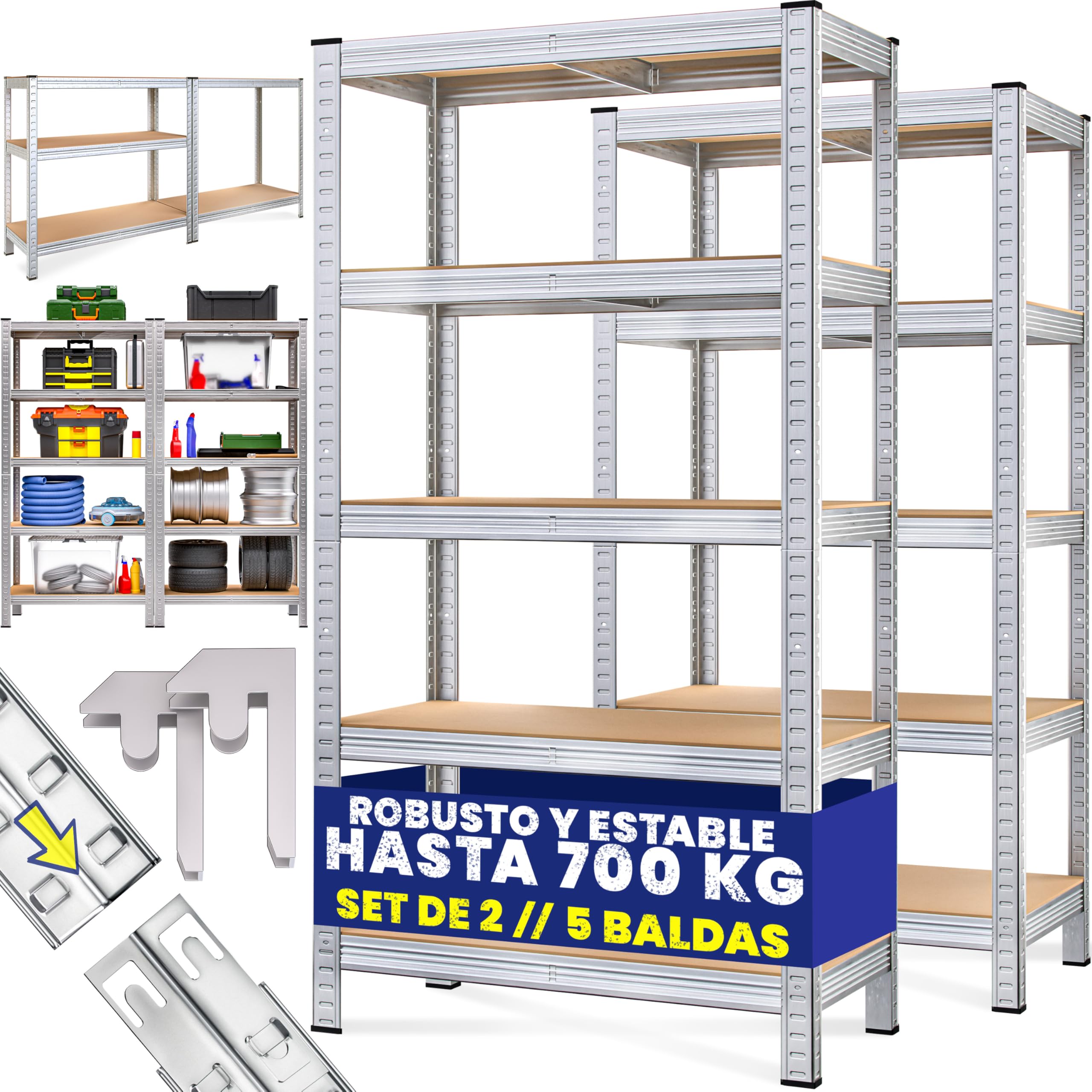 Deuba Set 2 Estanterias Metálicas 5 Niveles Almacenamiento 170x75x30cm Carga máxima de 350kg Metal galvanizado