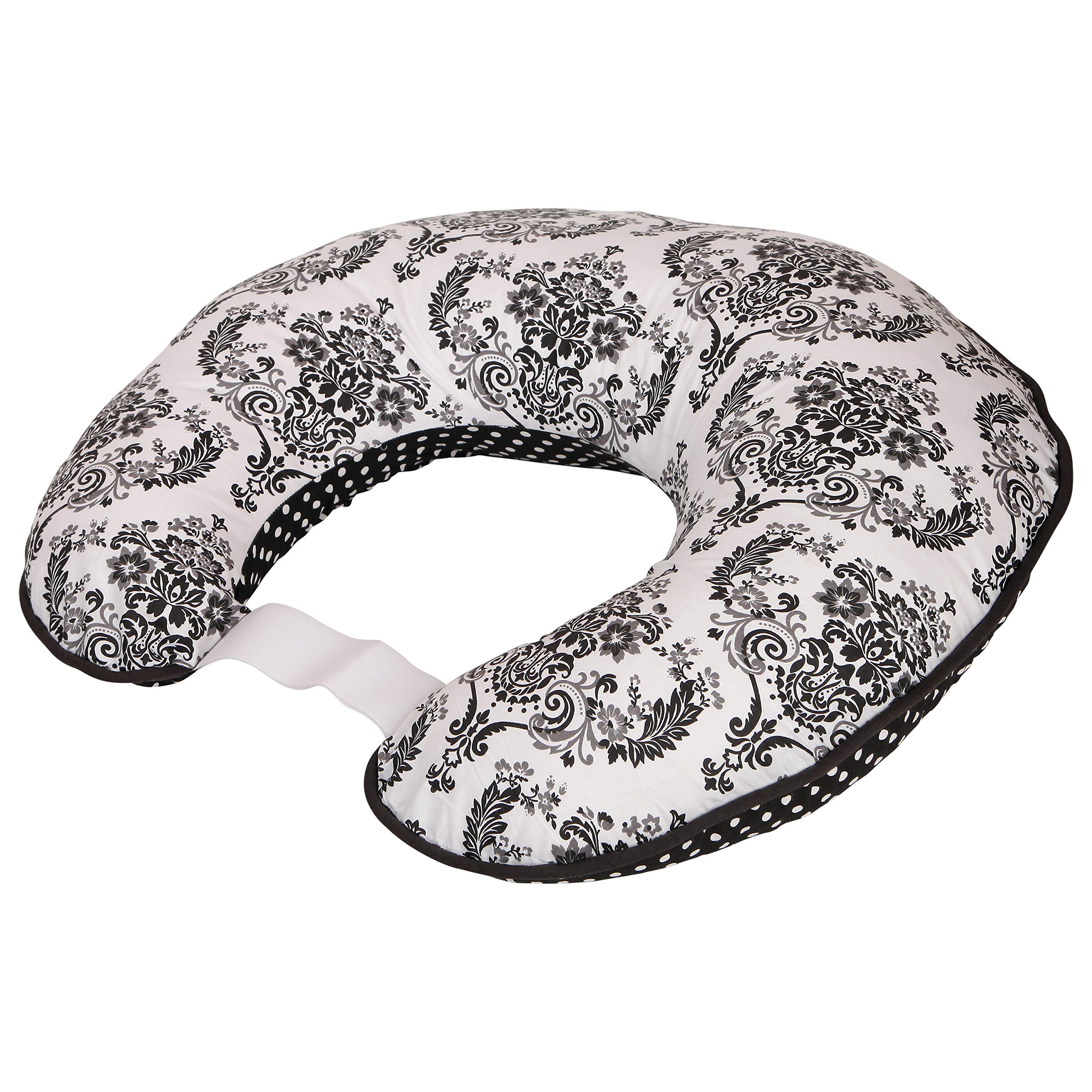 Photo 1 of Bacati - Classic Damask White/Black Nursing Pillow with polyfilled Insert Pillow in Ultra-Soft 100% Cotton Fabric in a Fashionable Two-Sided Design