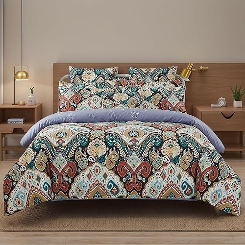 Miniatura 32 de FADFAY Elegante juego de funda de edredón de cachemira, ropa de cama clásica de cachemira dorada, transpirable, 100% algodón percal, ultra suave