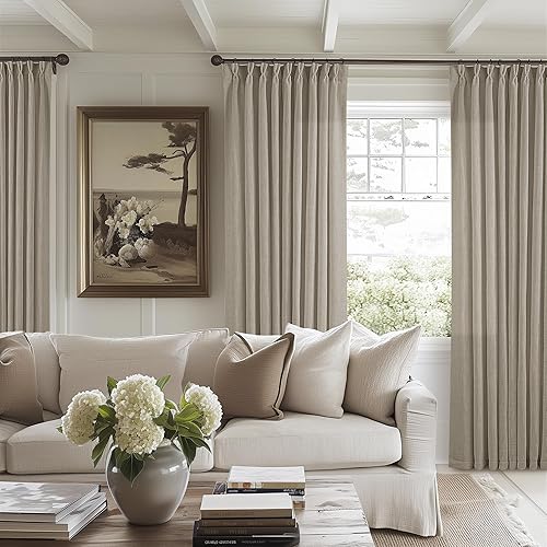 Miniatura 153 de Cortinas plisadas de lino neutro de 84 pulgadas de largo, juego de 2 paneles para sala de estar, comedor, con trabilla trasera de pliegues pinzados,