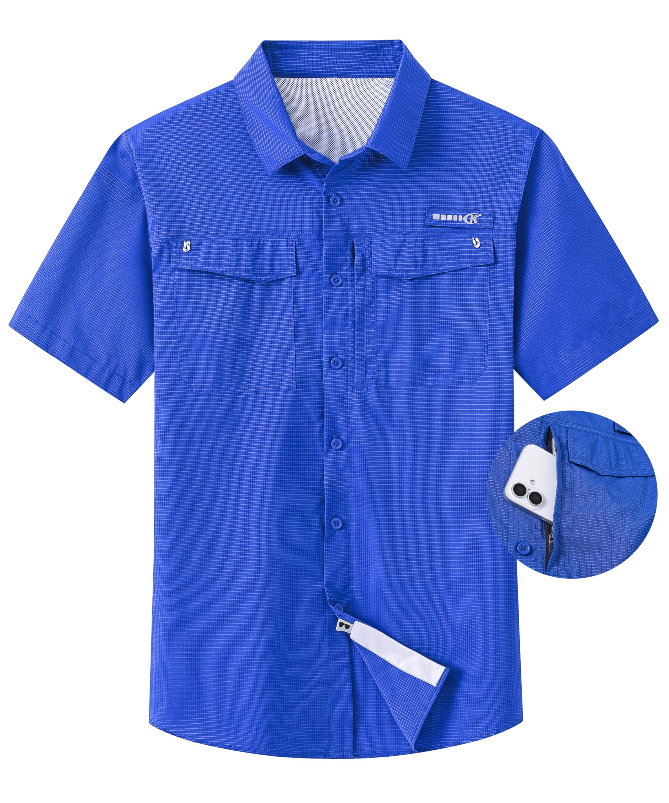 Satankud Mens UPF 50+ Fishing Shirts Short Sleeve Lightweight Quick Dry Hiking Travel Safari Work Shirt Zip Pocket