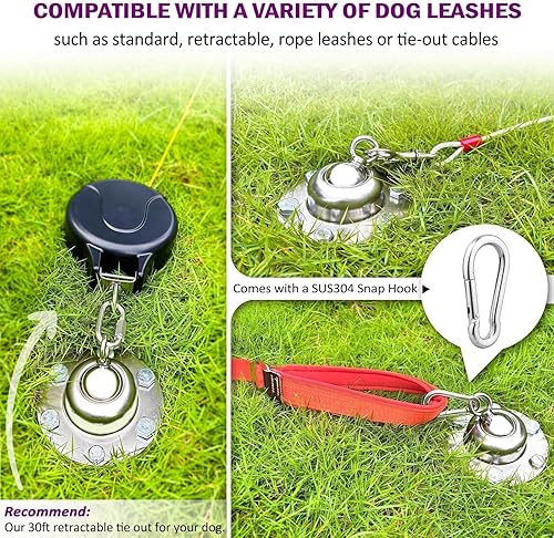 Miniatura 3 de 360° Swivel Dog Tie Out Stake Dog Anchor Upgrade - Heavy Duty Stainless Steel Dog Yard Stake for Small to Large Dogs 6 PCS Dog Tethers Holds 1500Lbs