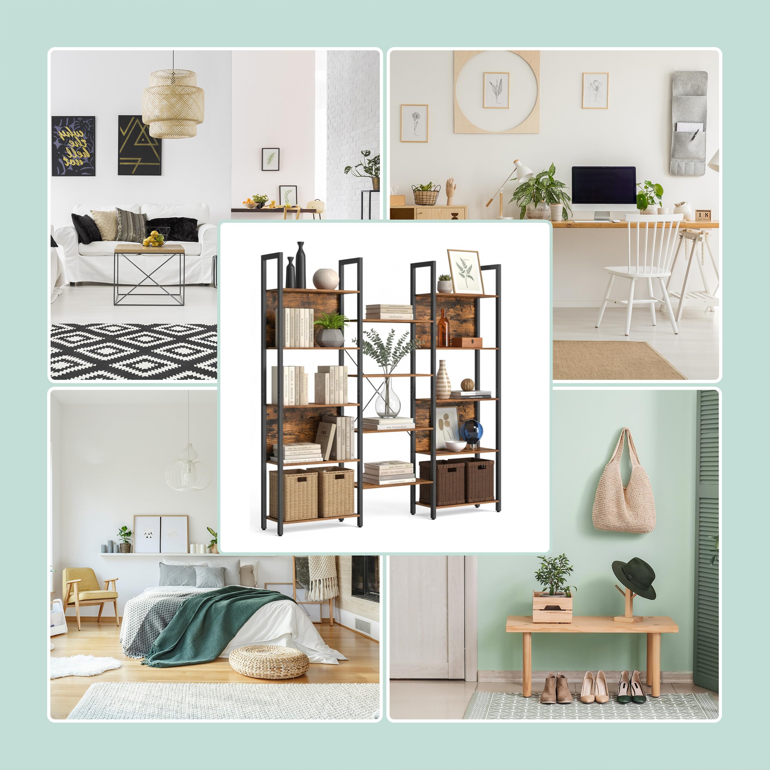Relaxdays Scaffale Industrial, 14 Ripiani, Effetto Legno, Metallo, HLP: 166x158x24 cm, Marrone
