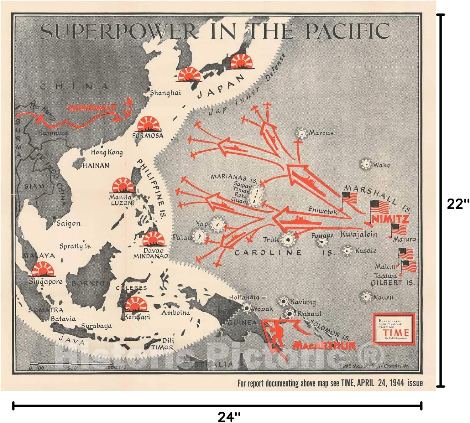Historic Map : American Progress in The Pacific War During WWII, Chapin, 1944, Vintage Wall Decor : 18in x 16in